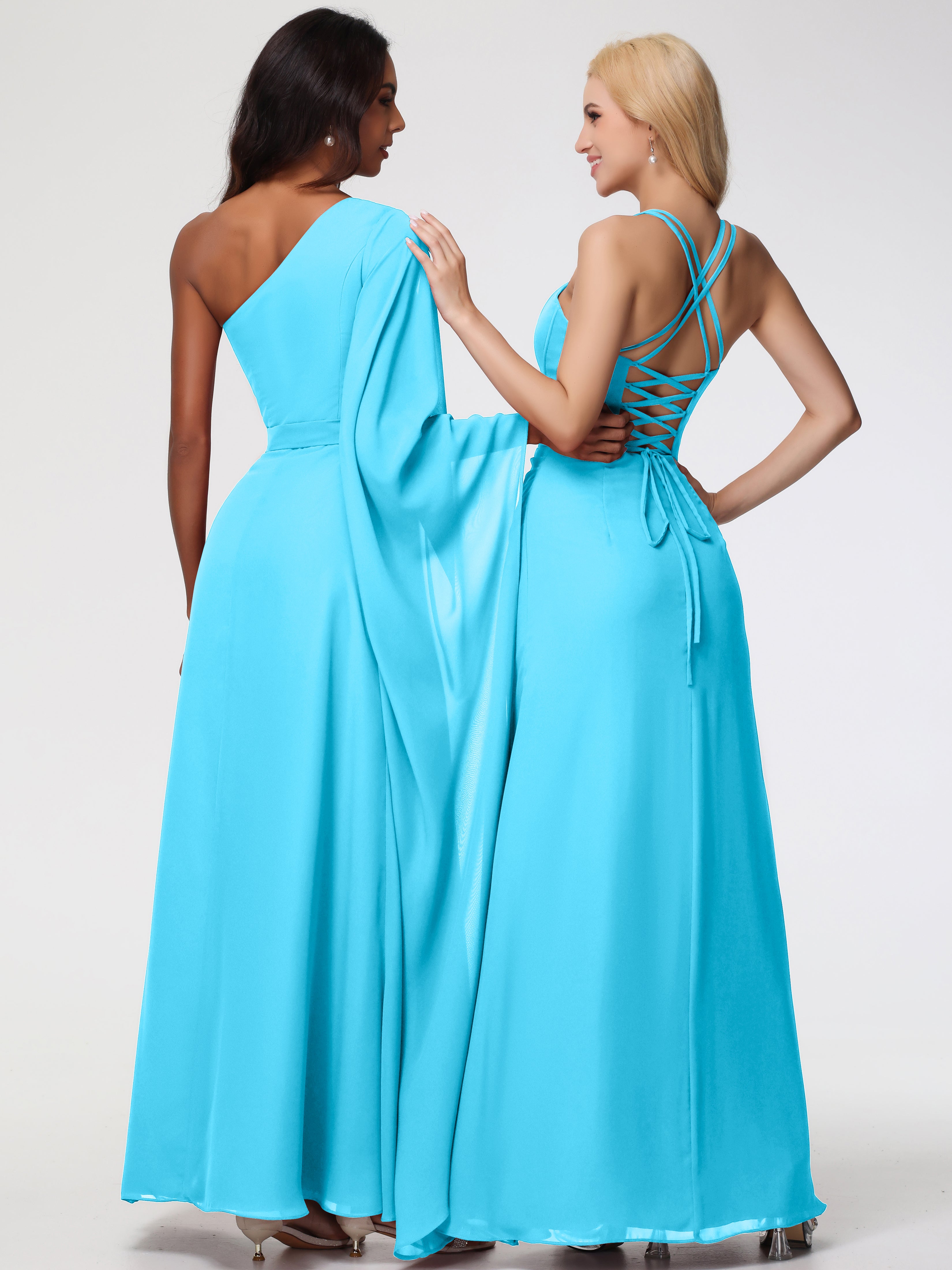 Spaghetti Straps Sheath/Column Long Chiffon Bridesmaid Dresses With Split (Copy)