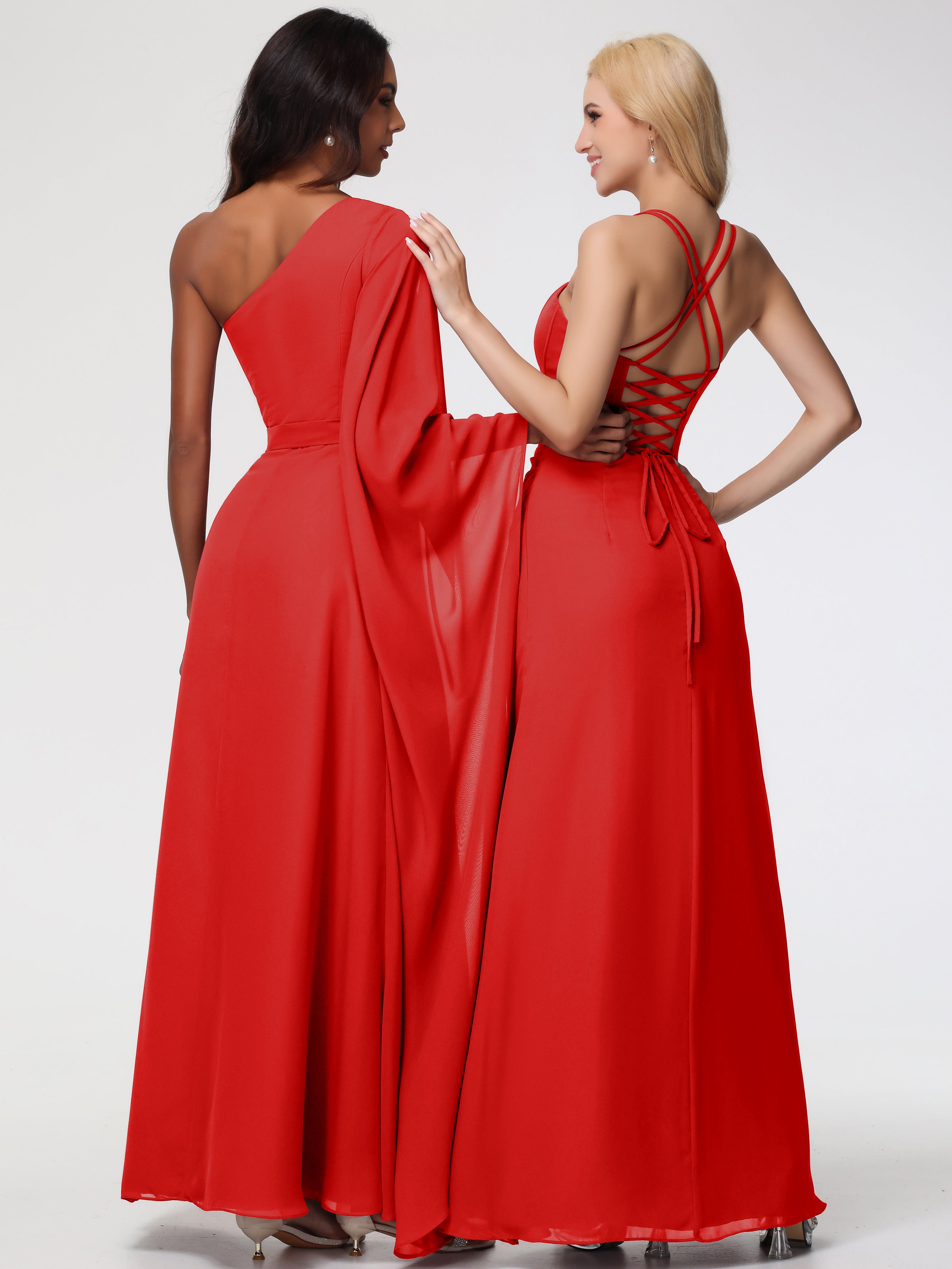 Spaghetti Straps Sheath/Column Long Chiffon Bridesmaid Dresses With Split (Copy)