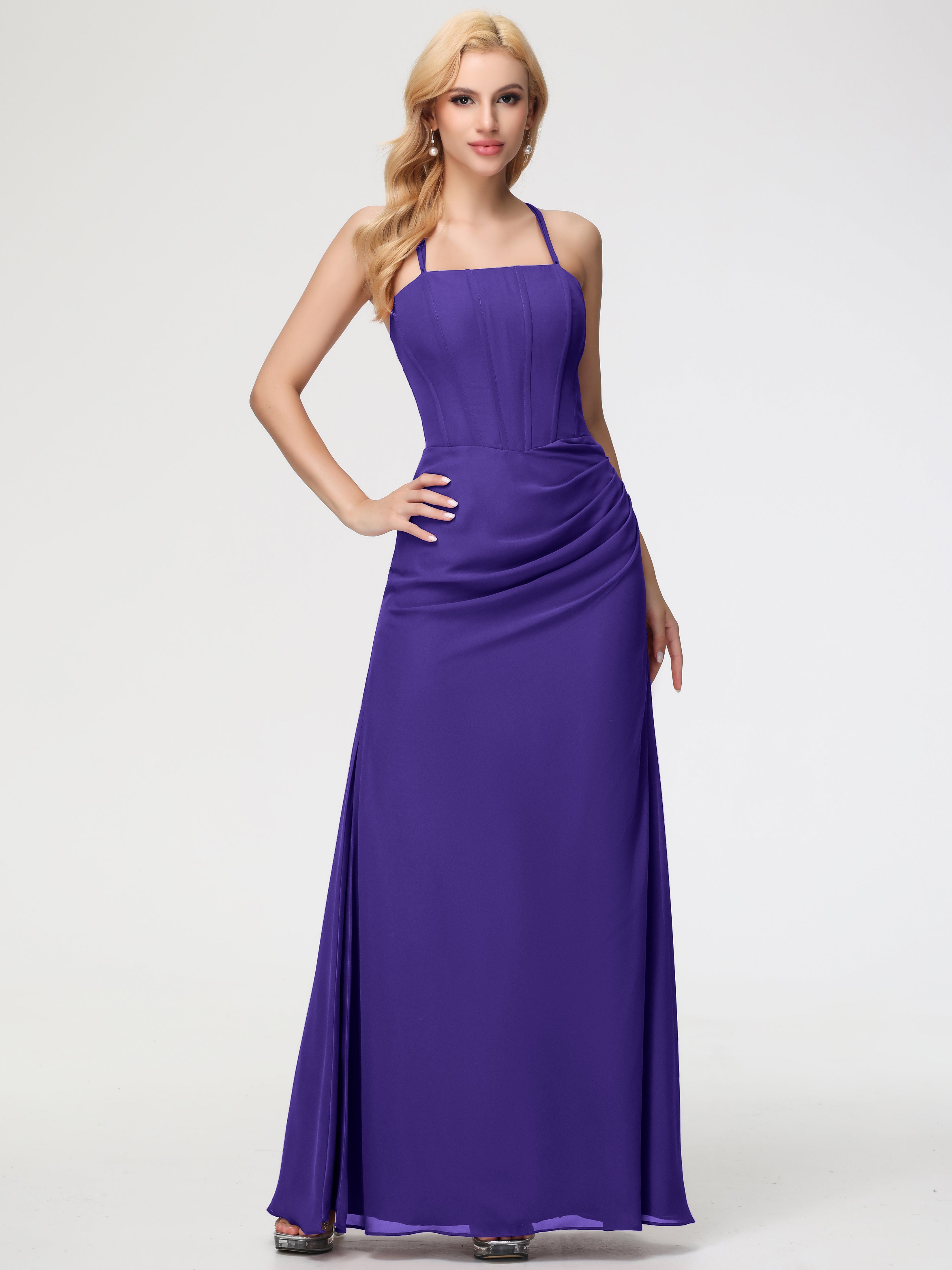Spaghetti Straps Sheath/Column Long Chiffon Bridesmaid Dresses With Split (Copy)