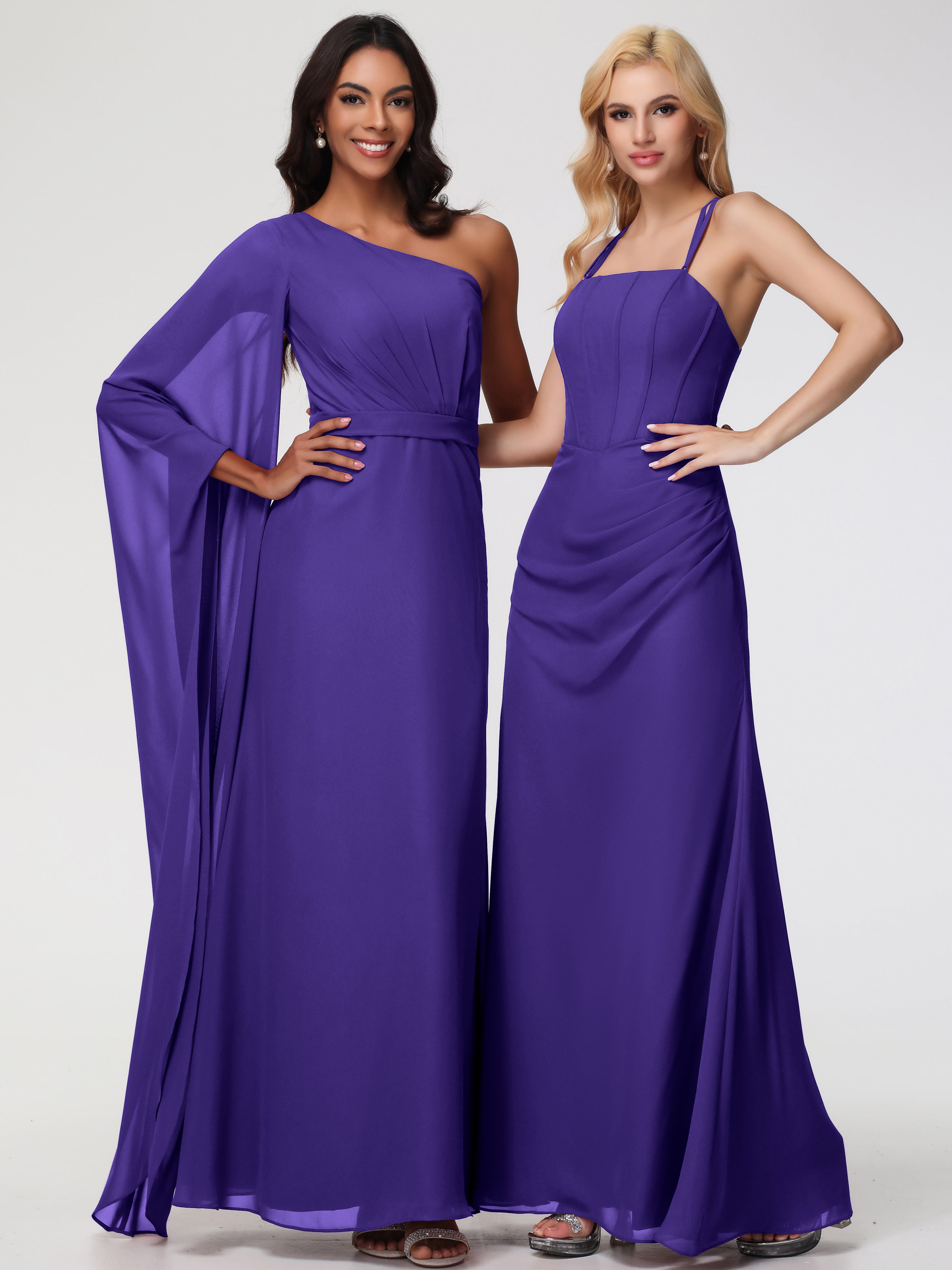 Spaghetti Straps Sheath/Column Long Chiffon Bridesmaid Dresses With Split (Copy)