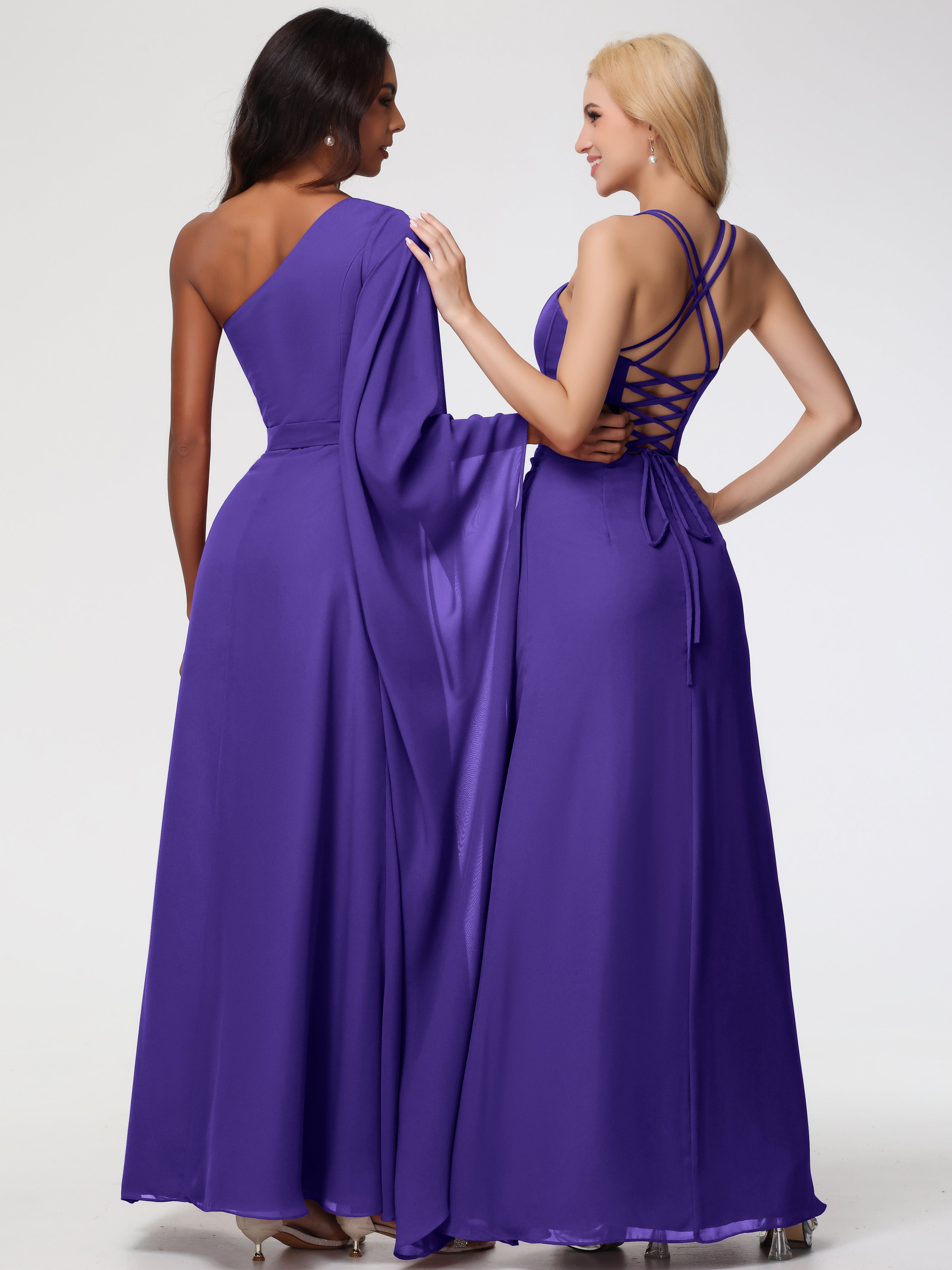 Spaghetti Straps Sheath/Column Long Chiffon Bridesmaid Dresses With Split (Copy)