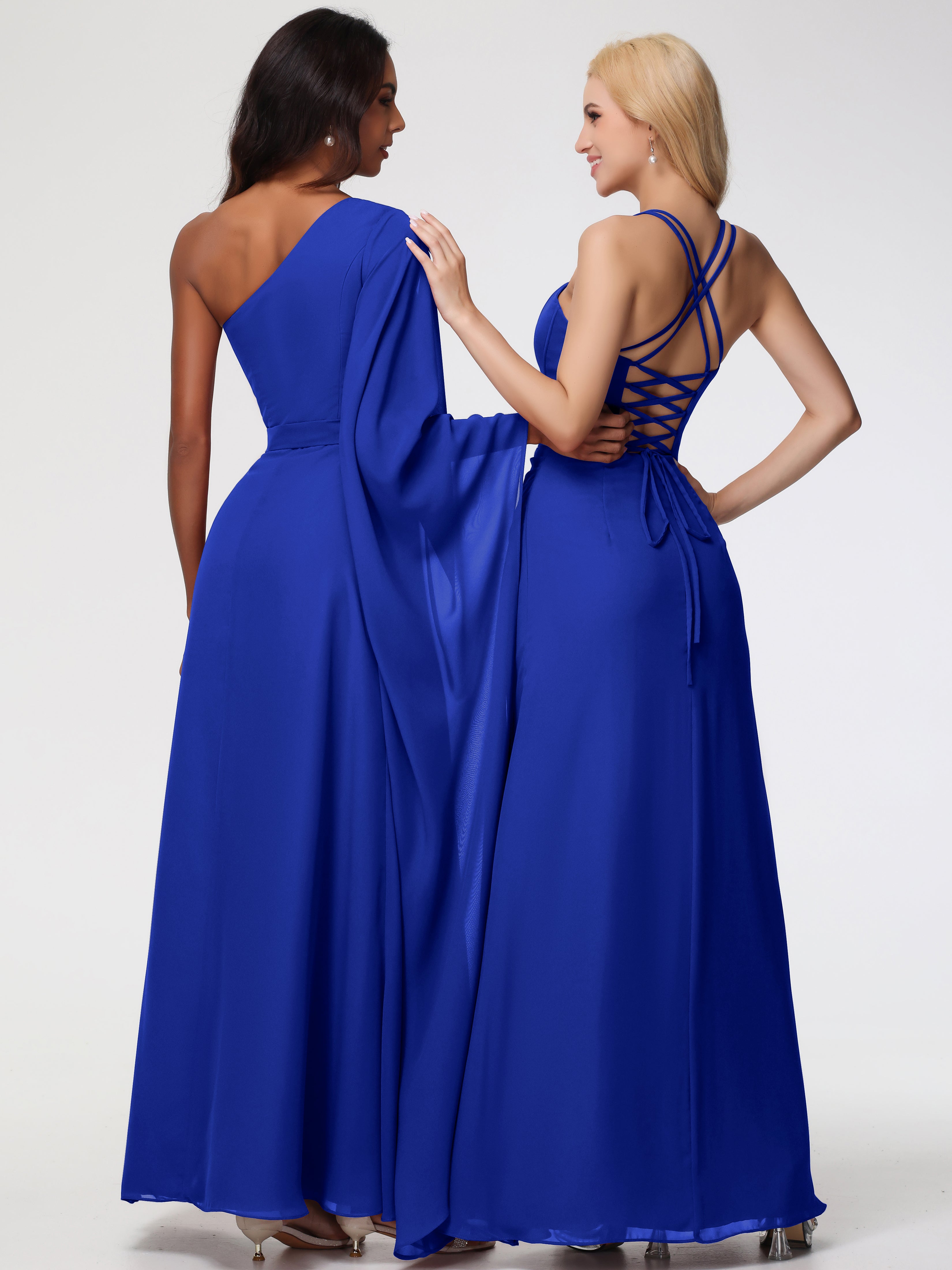 Spaghetti Straps Sheath/Column Long Chiffon Bridesmaid Dresses With Split (Copy)