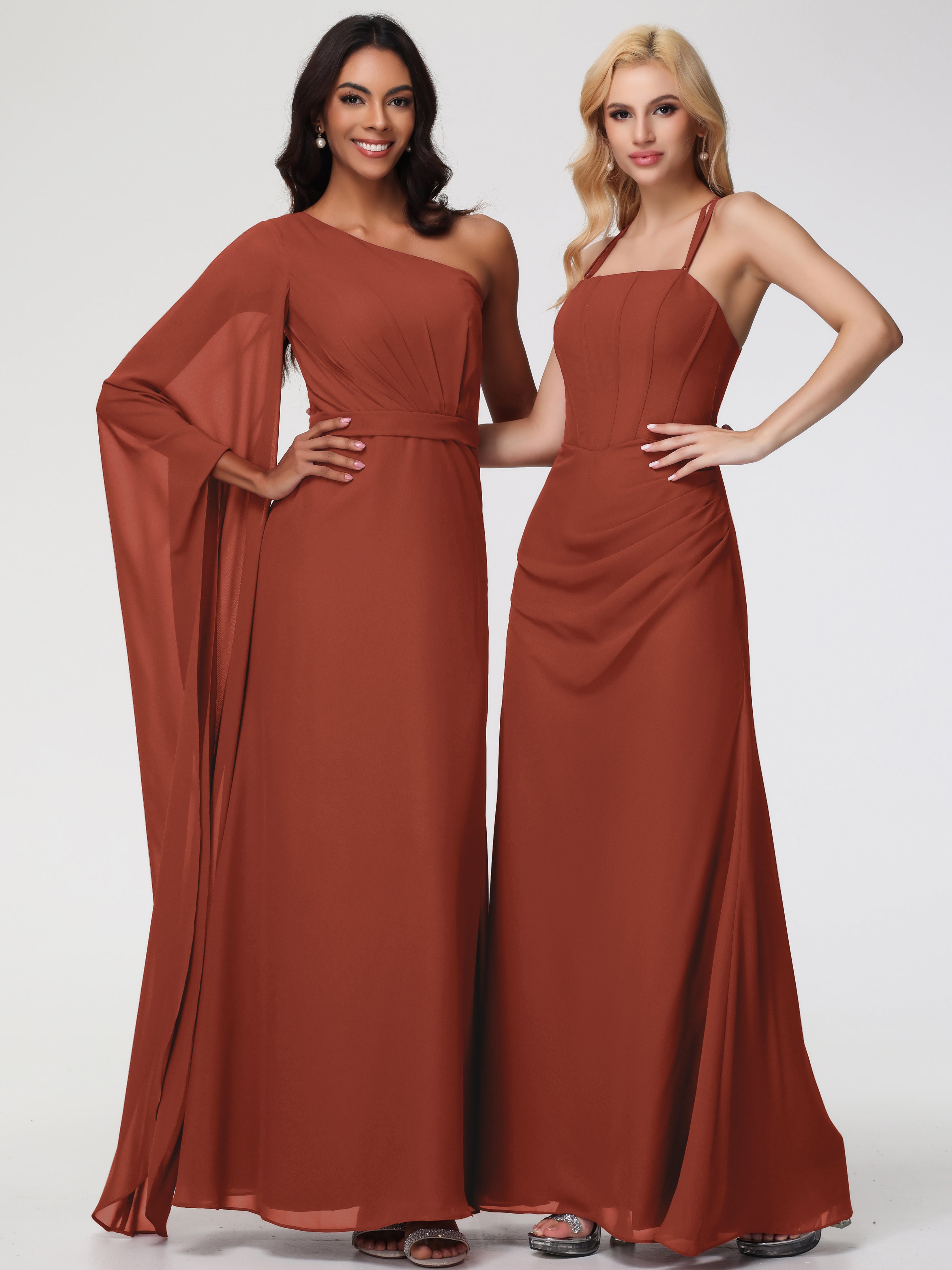 Spaghetti Straps Sheath/Column Long Chiffon Bridesmaid Dresses With Split (Copy)