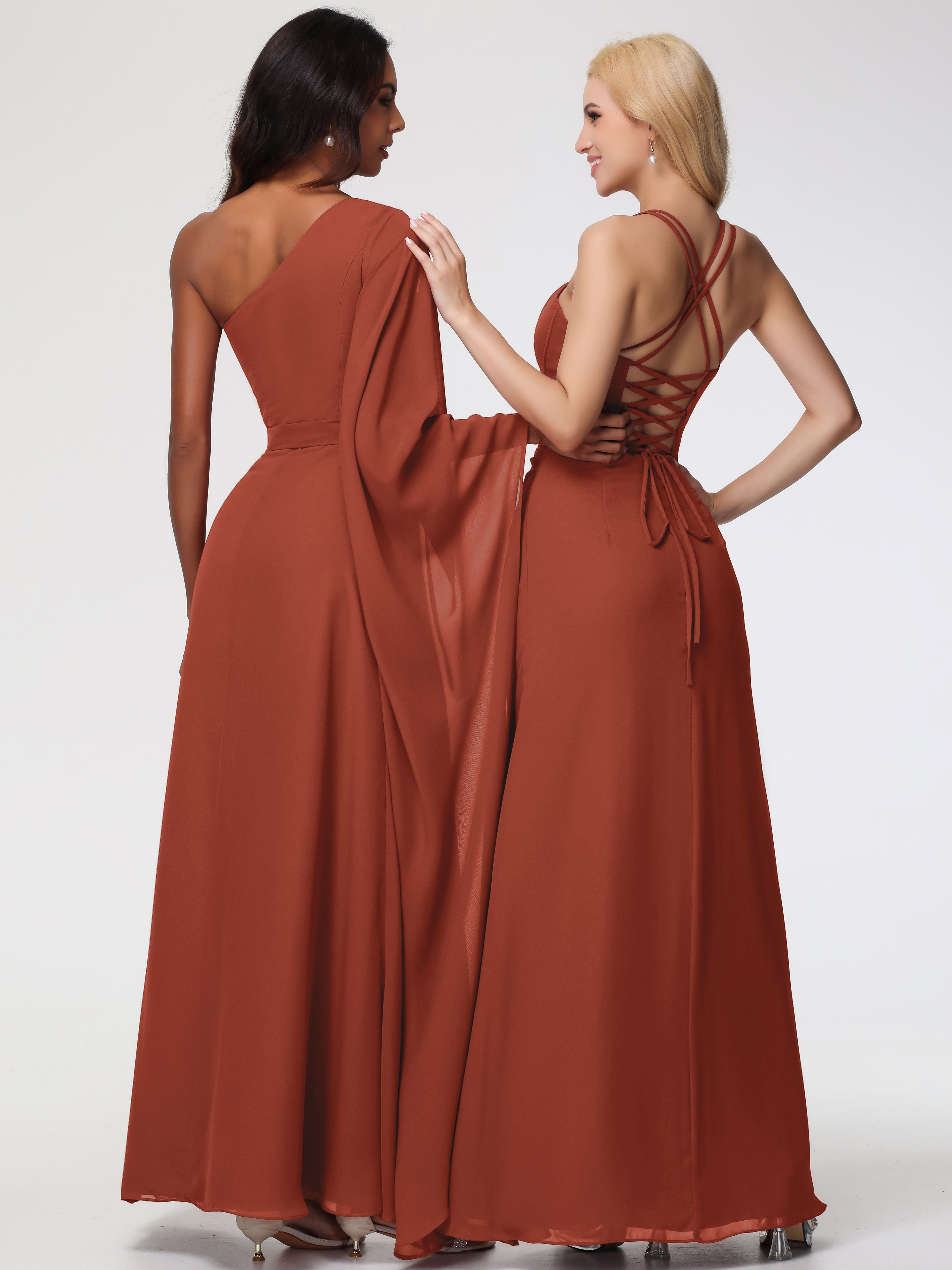 Spaghetti Straps Sheath/Column Long Chiffon Bridesmaid Dresses With Split (Copy)