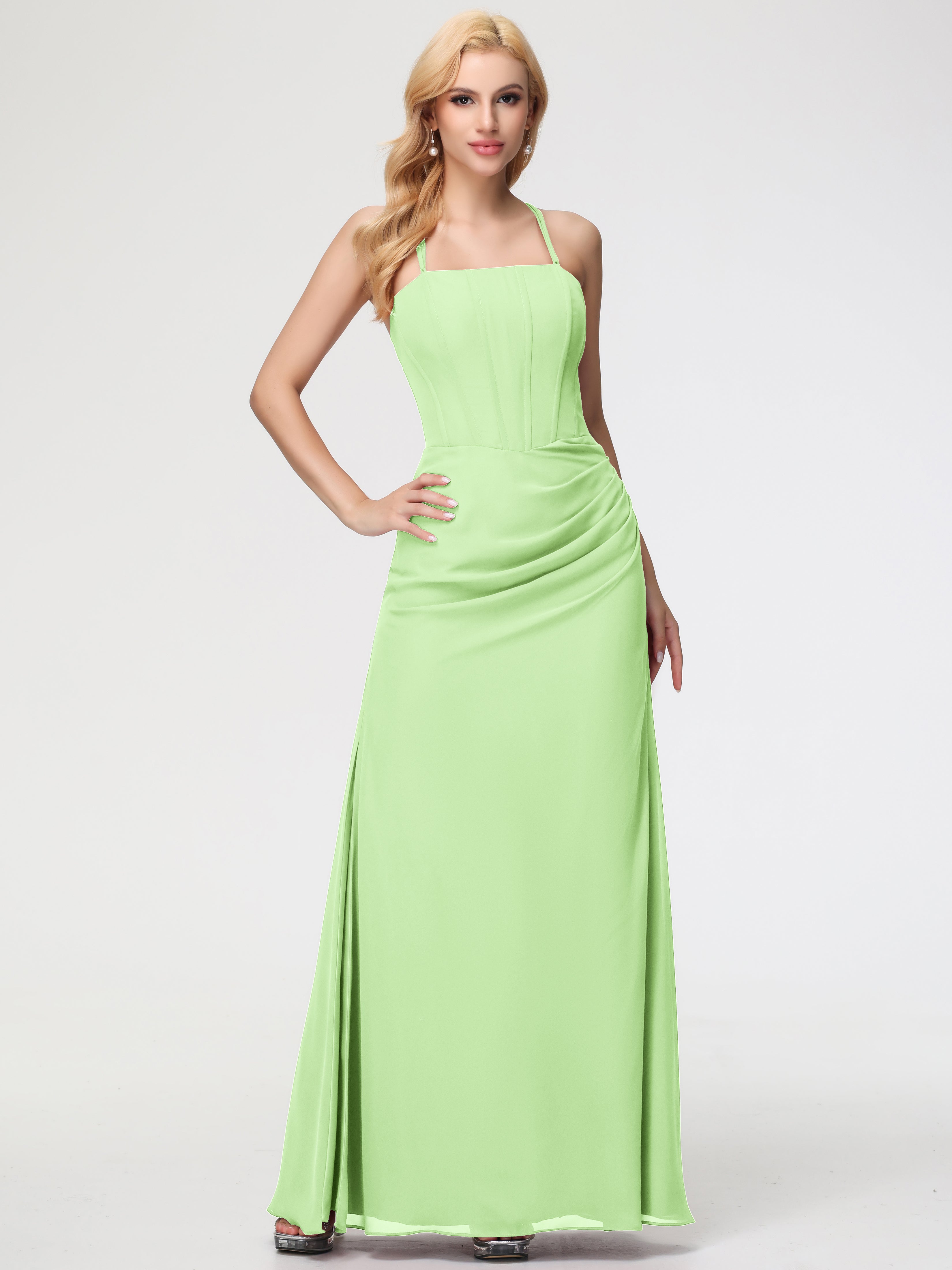 Spaghetti Straps Sheath/Column Long Chiffon Bridesmaid Dresses With Split (Copy)