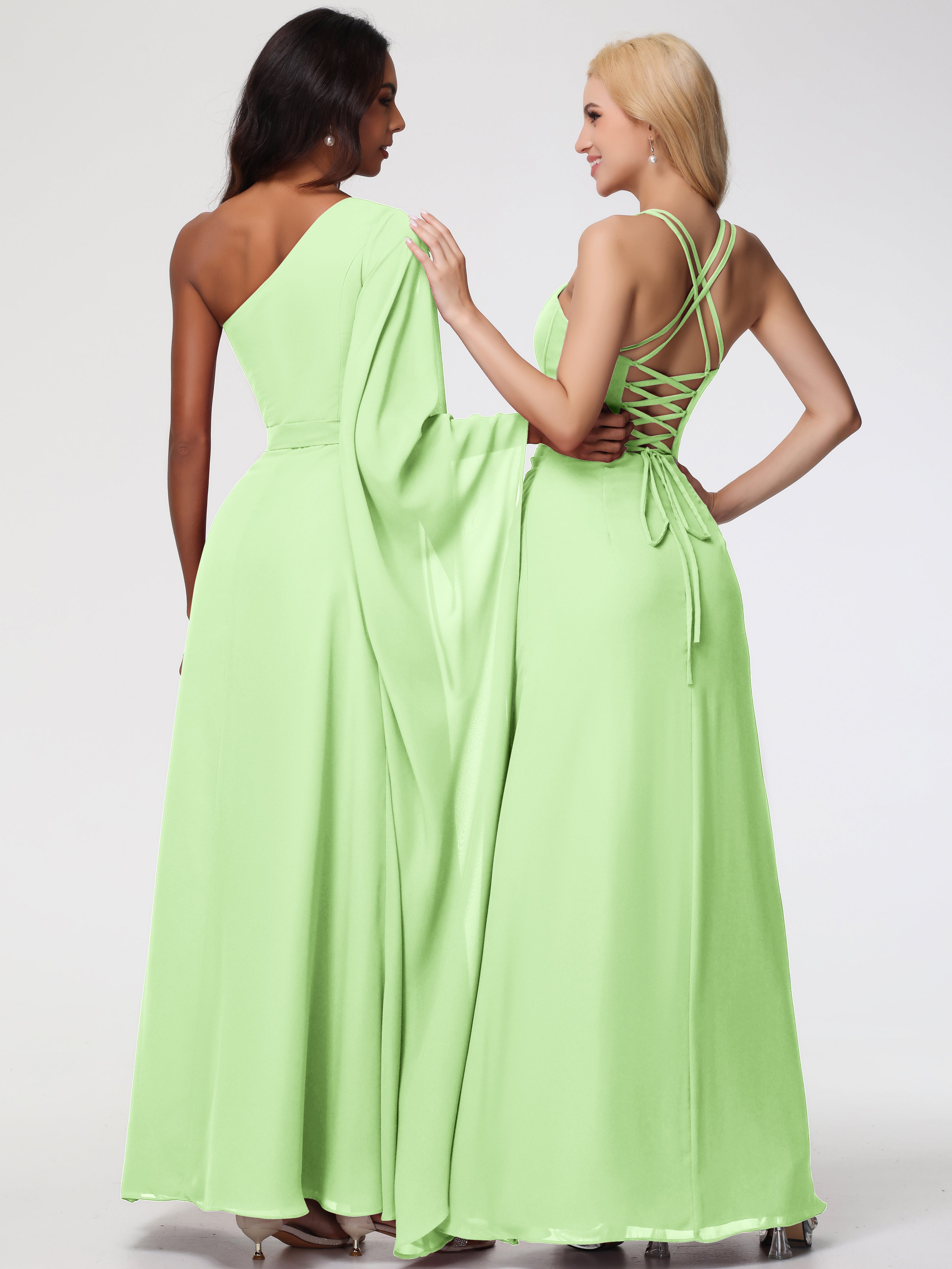 Spaghetti Straps Sheath/Column Long Chiffon Bridesmaid Dresses With Split (Copy)