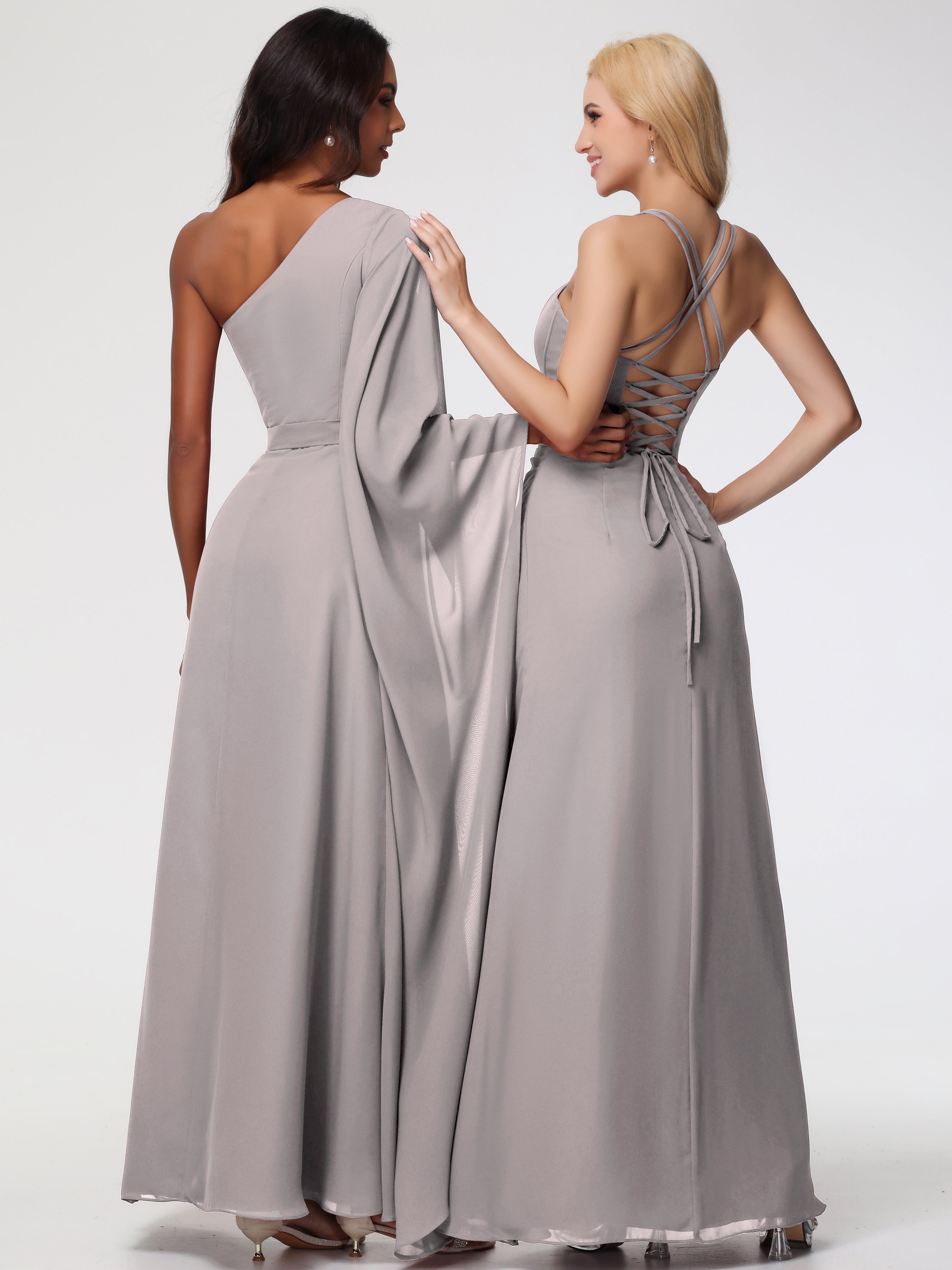 Spaghetti Straps Sheath/Column Long Chiffon Bridesmaid Dresses With Split (Copy)