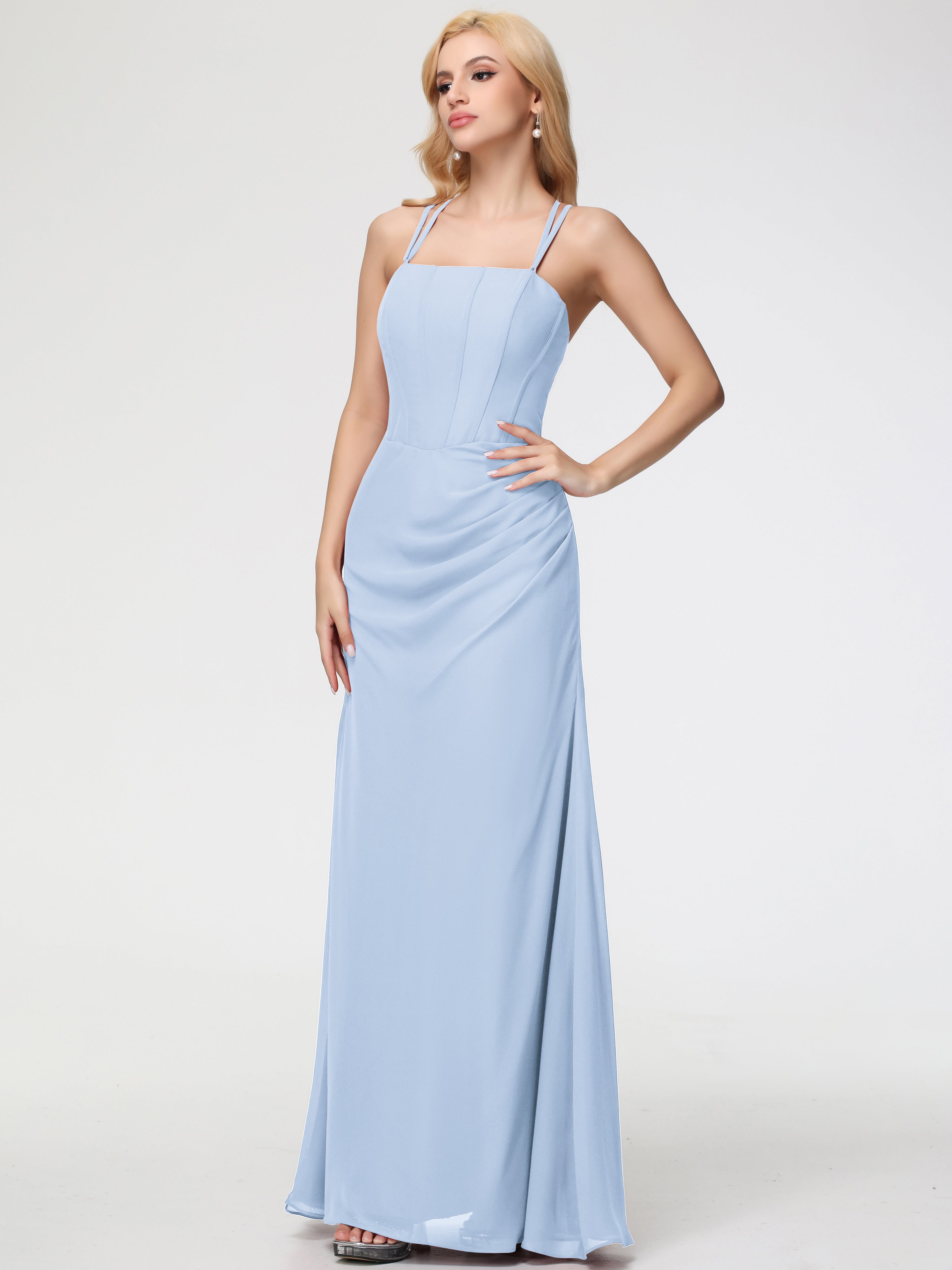 Spaghetti Straps Sheath/Column Long Chiffon Bridesmaid Dresses With Split (Copy)