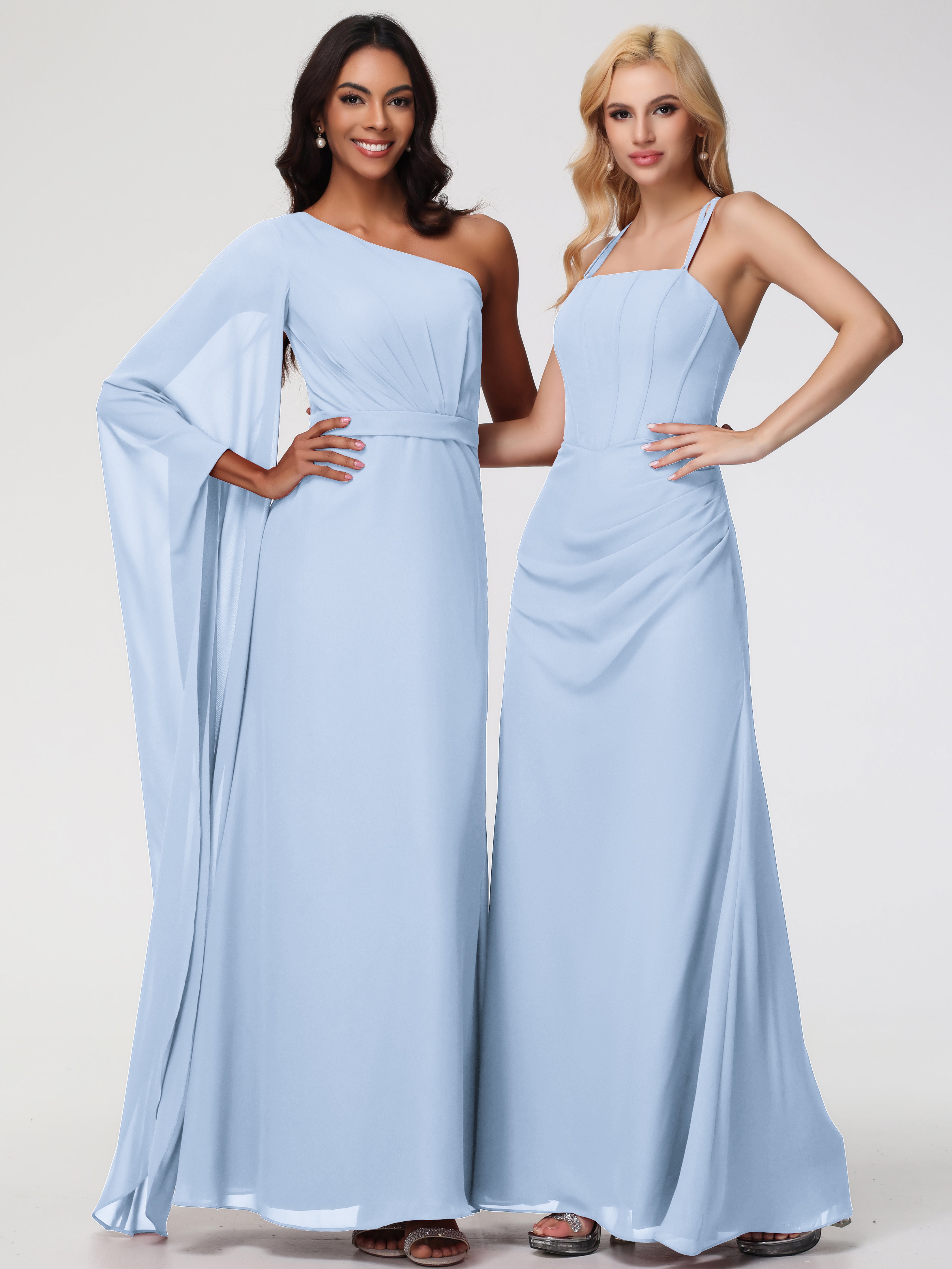 Spaghetti Straps Sheath/Column Long Chiffon Bridesmaid Dresses With Split (Copy)