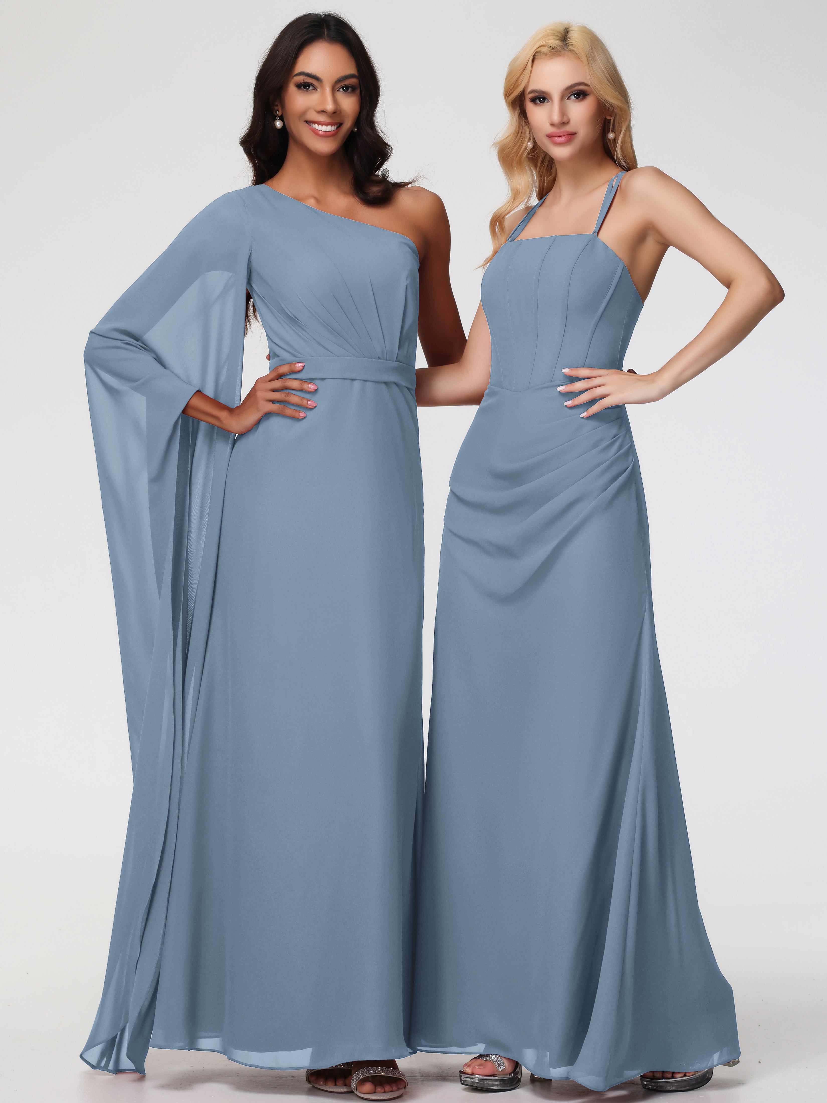 Spaghetti Straps Sheath/Column Long Chiffon Bridesmaid Dresses With Split (Copy)