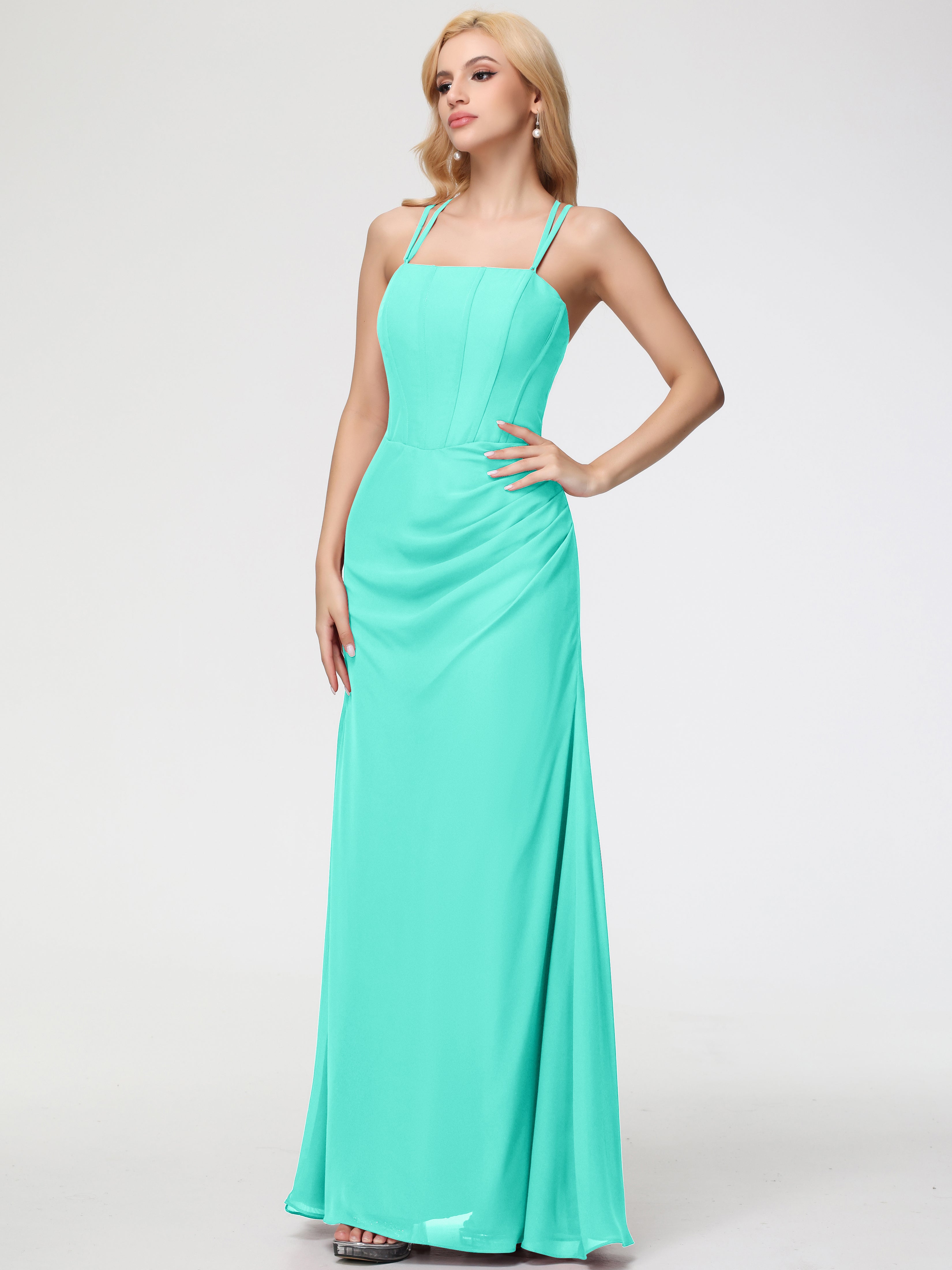 Spaghetti Straps Sheath/Column Long Chiffon Bridesmaid Dresses With Split (Copy)
