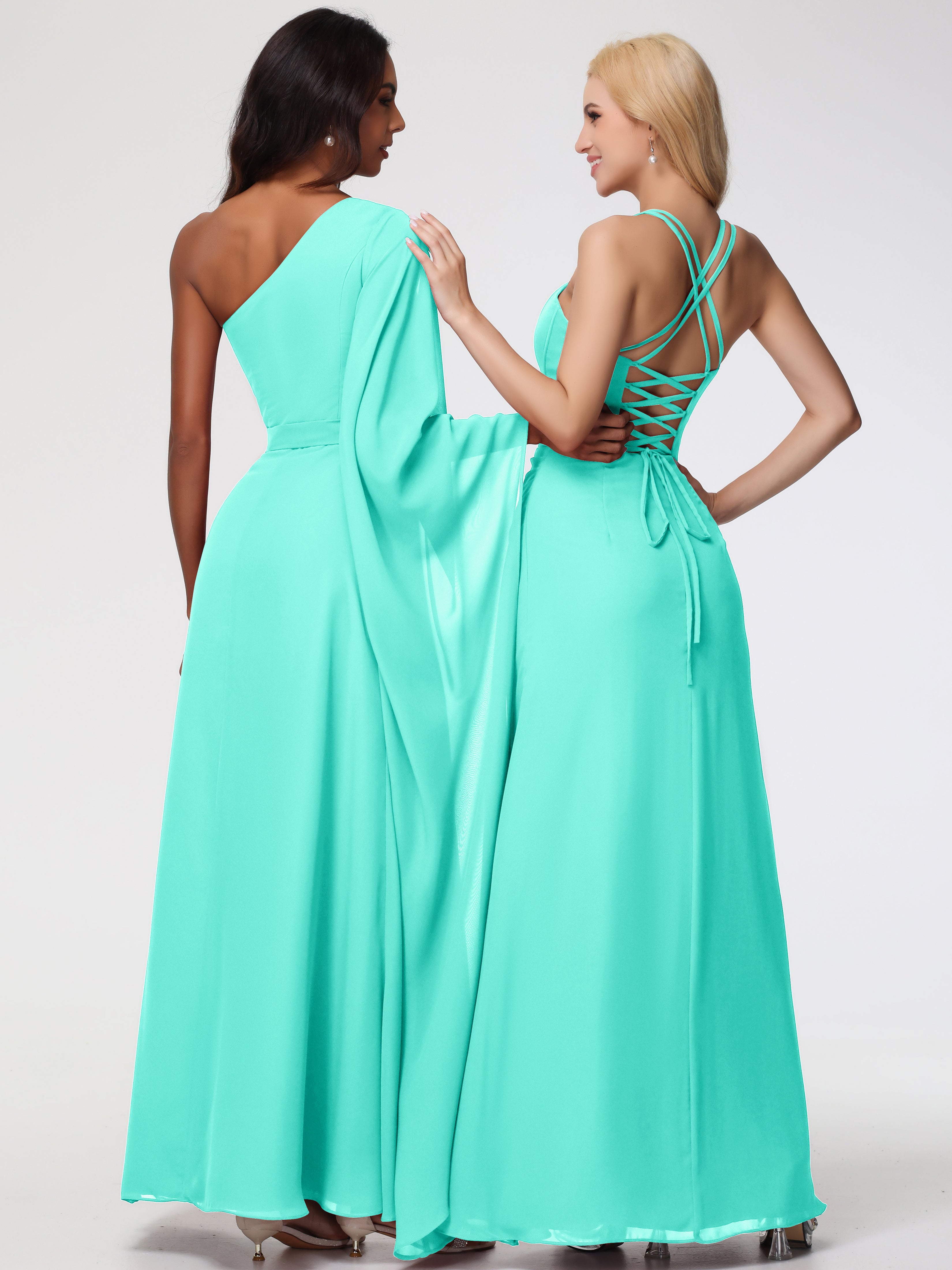 Spaghetti Straps Sheath/Column Long Chiffon Bridesmaid Dresses With Split (Copy)