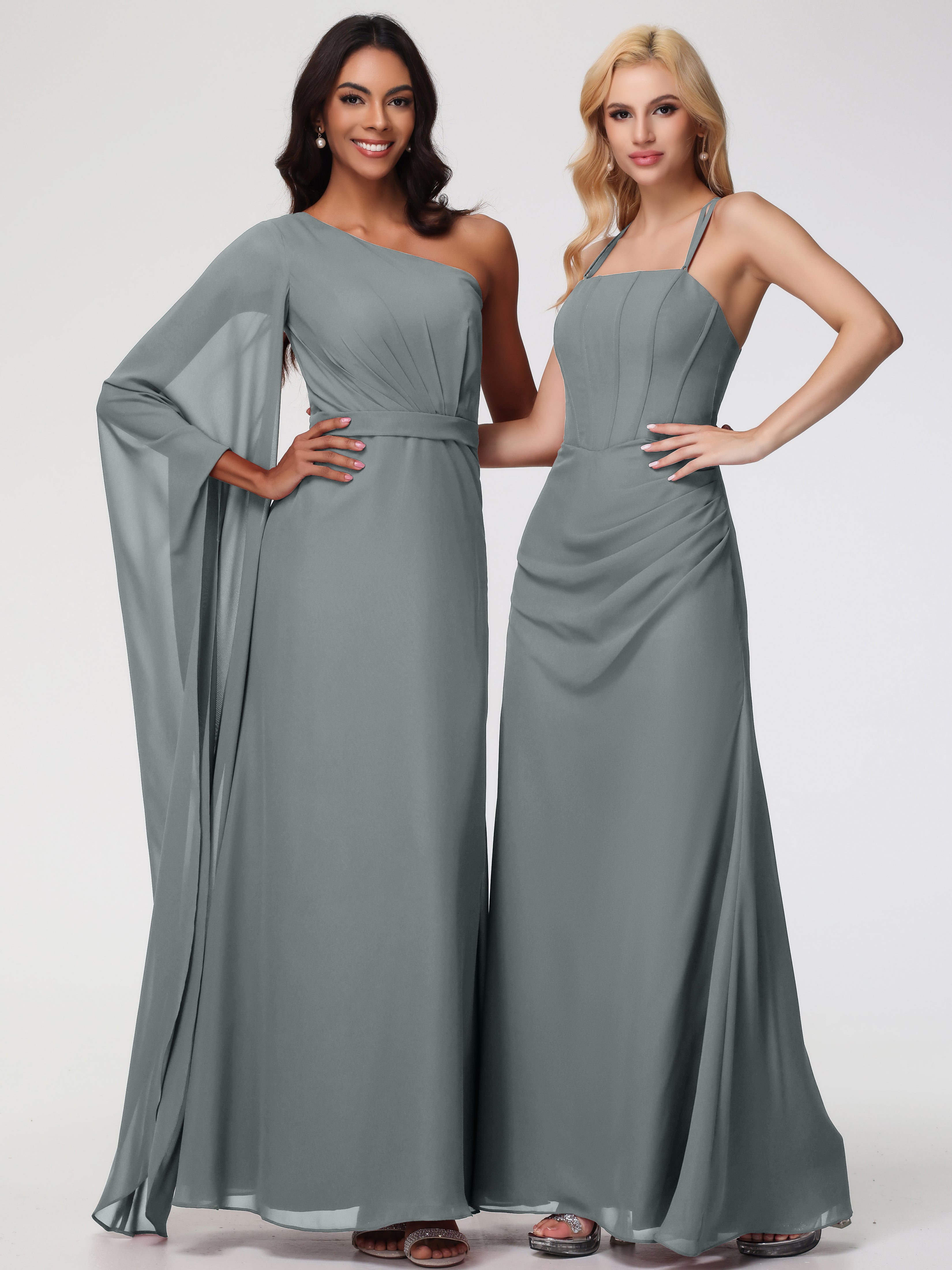 Spaghetti Straps Sheath/Column Long Chiffon Bridesmaid Dresses With Split (Copy)