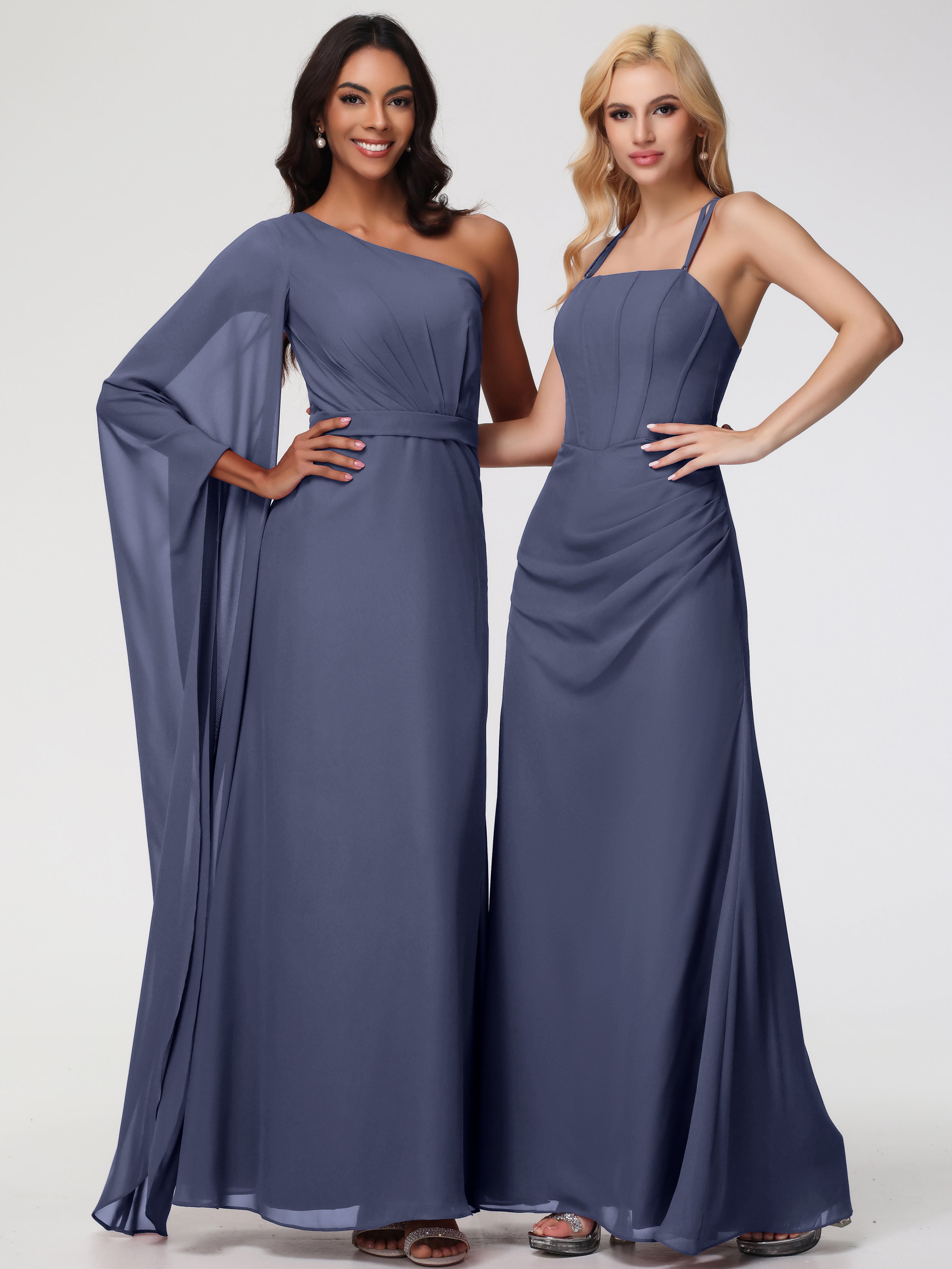 Spaghetti Straps Sheath/Column Long Chiffon Bridesmaid Dresses With Split (Copy)