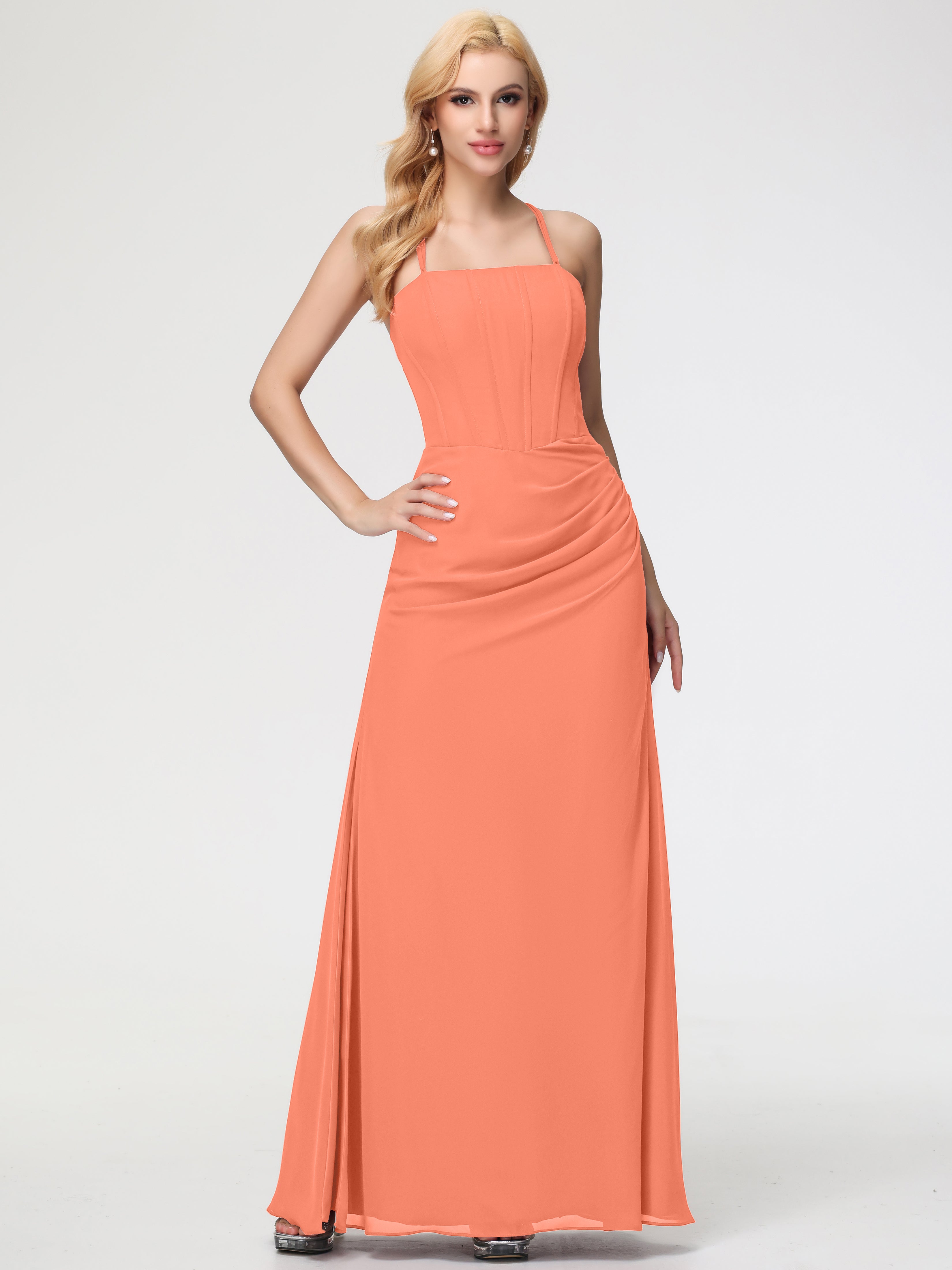Spaghetti Straps Sheath/Column Long Chiffon Bridesmaid Dresses With Split (Copy)