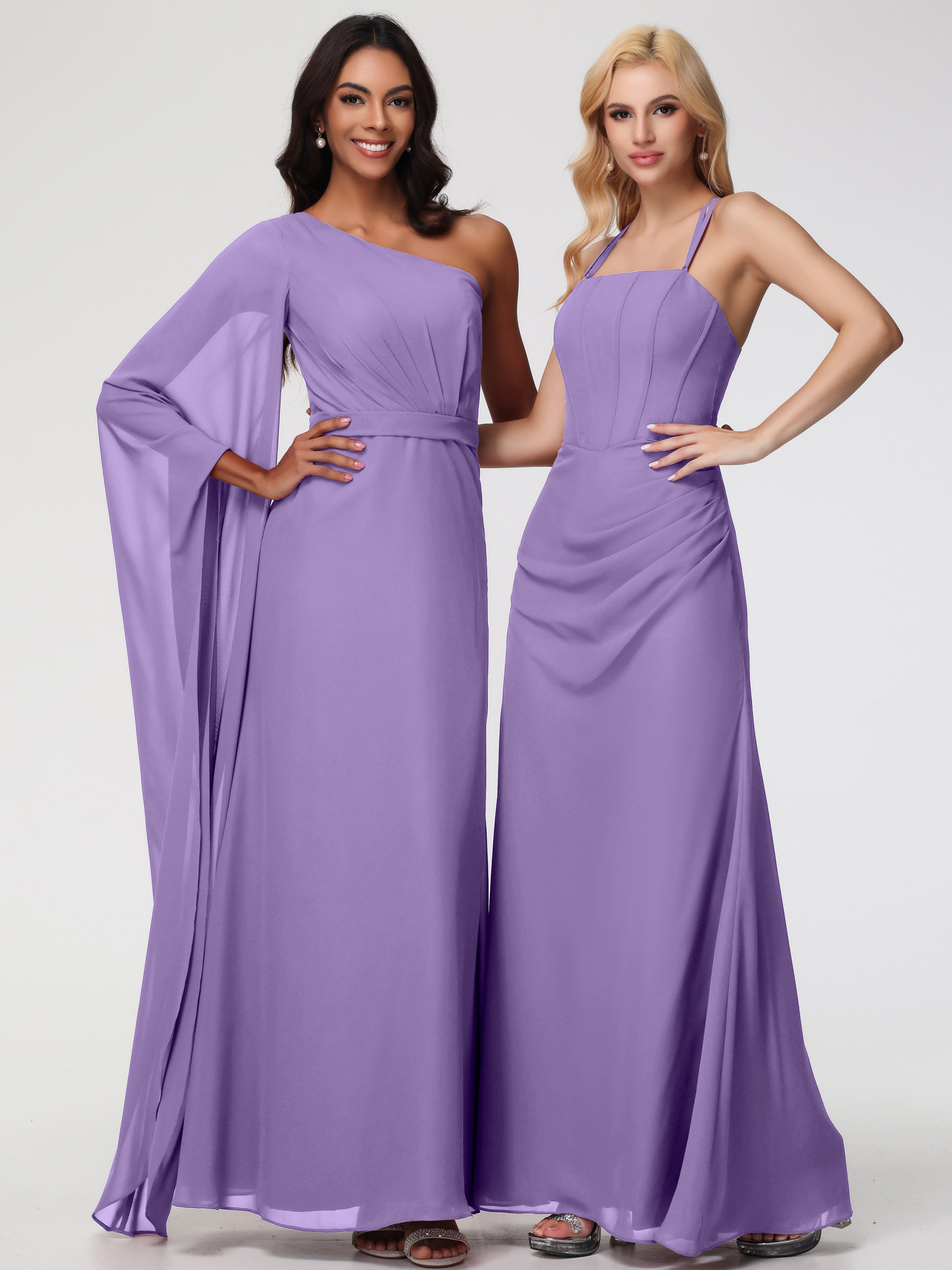 Spaghetti Straps Sheath/Column Long Chiffon Bridesmaid Dresses With Split (Copy)