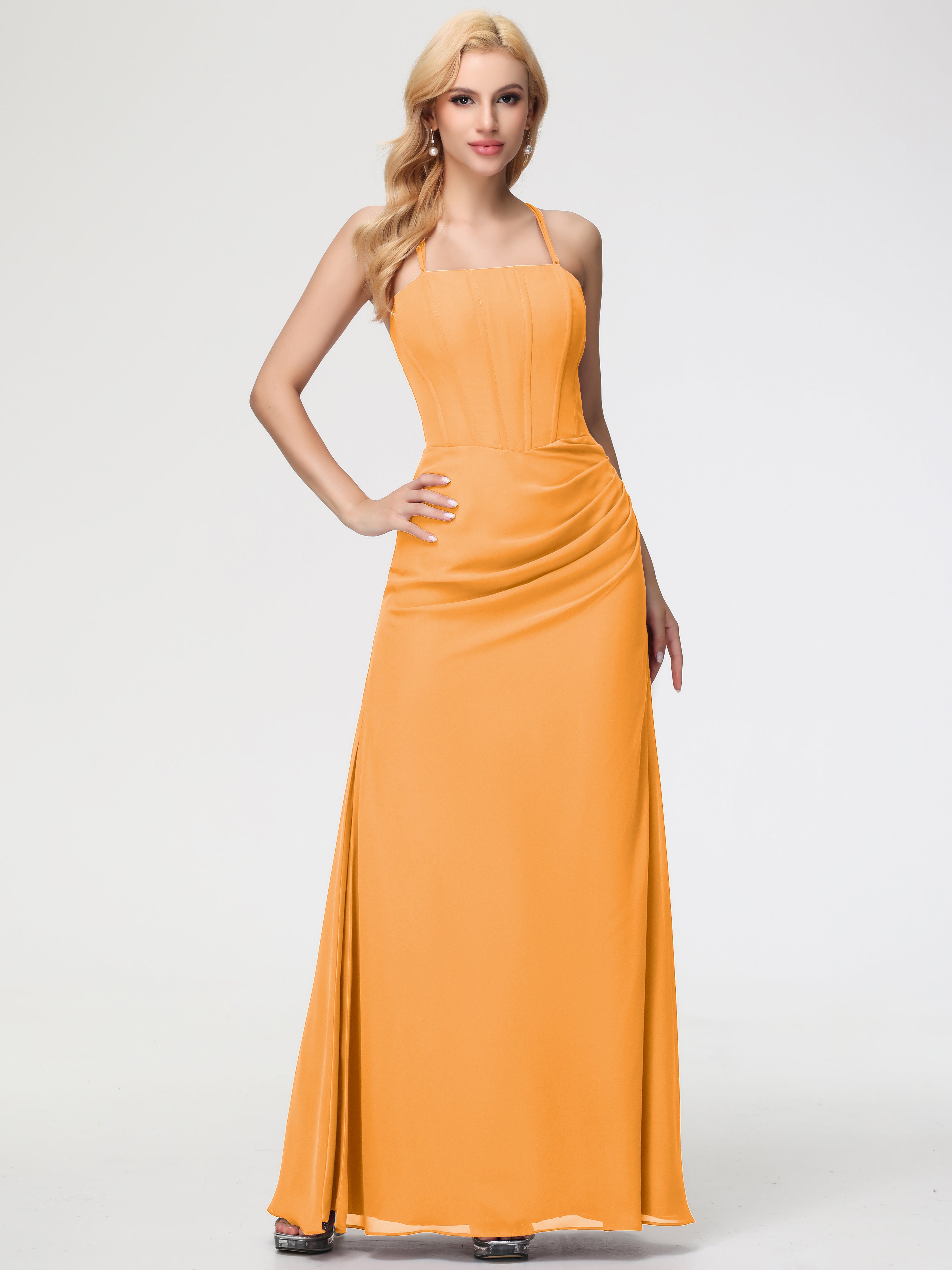 Spaghetti Straps Sheath/Column Long Chiffon Bridesmaid Dresses With Split (Copy)