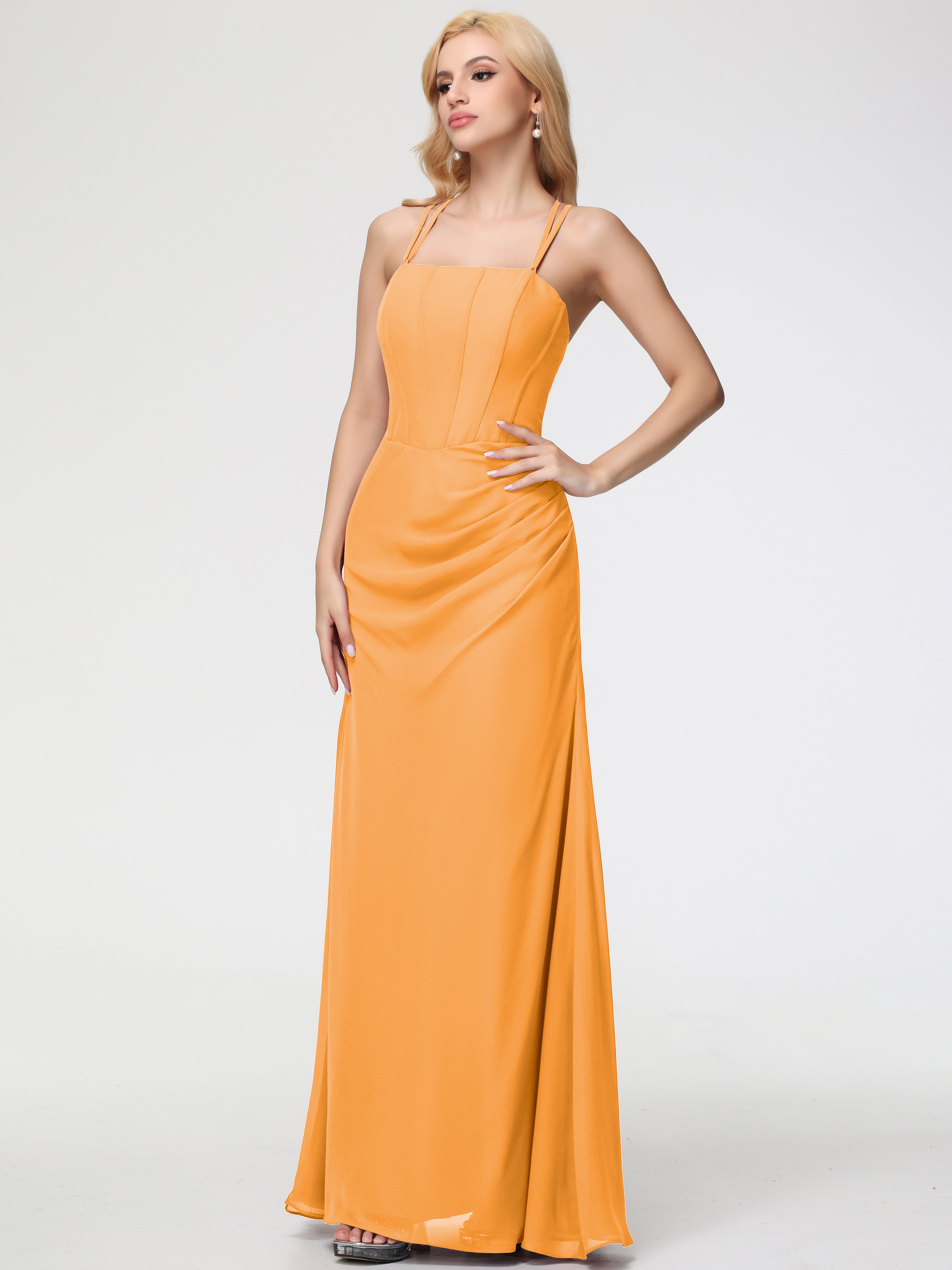 Spaghetti Straps Sheath/Column Long Chiffon Bridesmaid Dresses With Split (Copy)