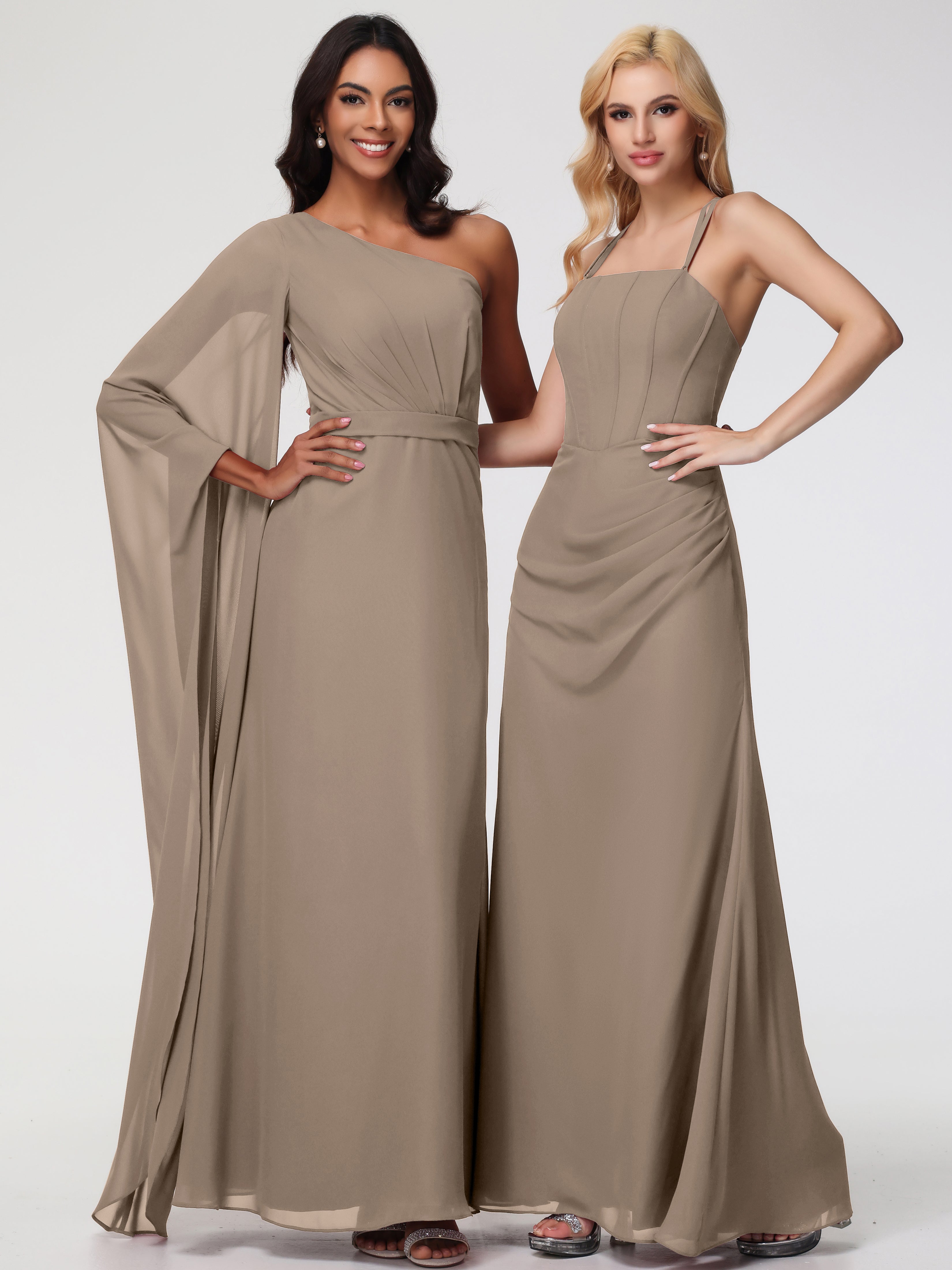 Spaghetti Straps Sheath/Column Long Chiffon Bridesmaid Dresses With Split (Copy)
