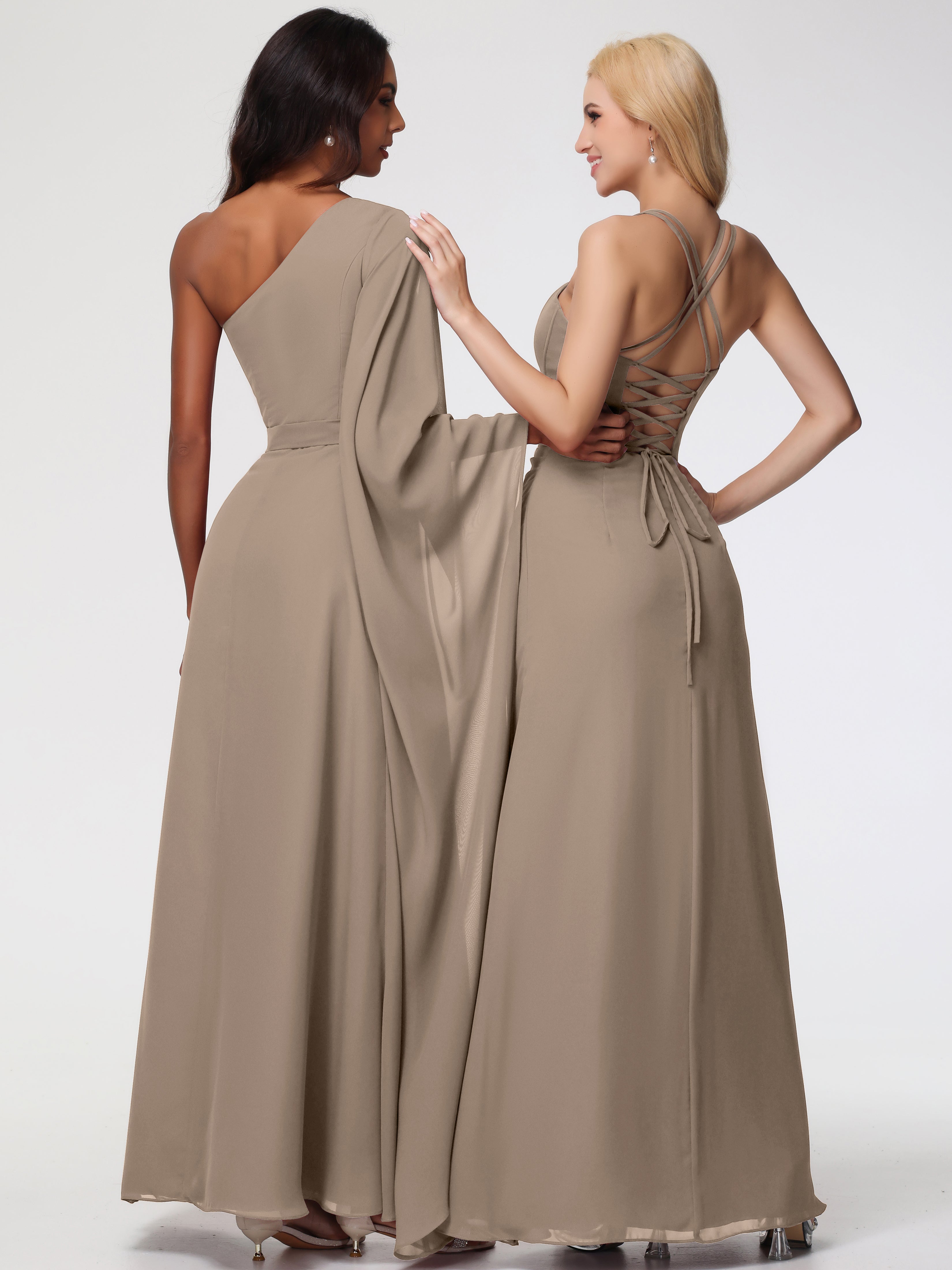 Spaghetti Straps Sheath/Column Long Chiffon Bridesmaid Dresses With Split (Copy)