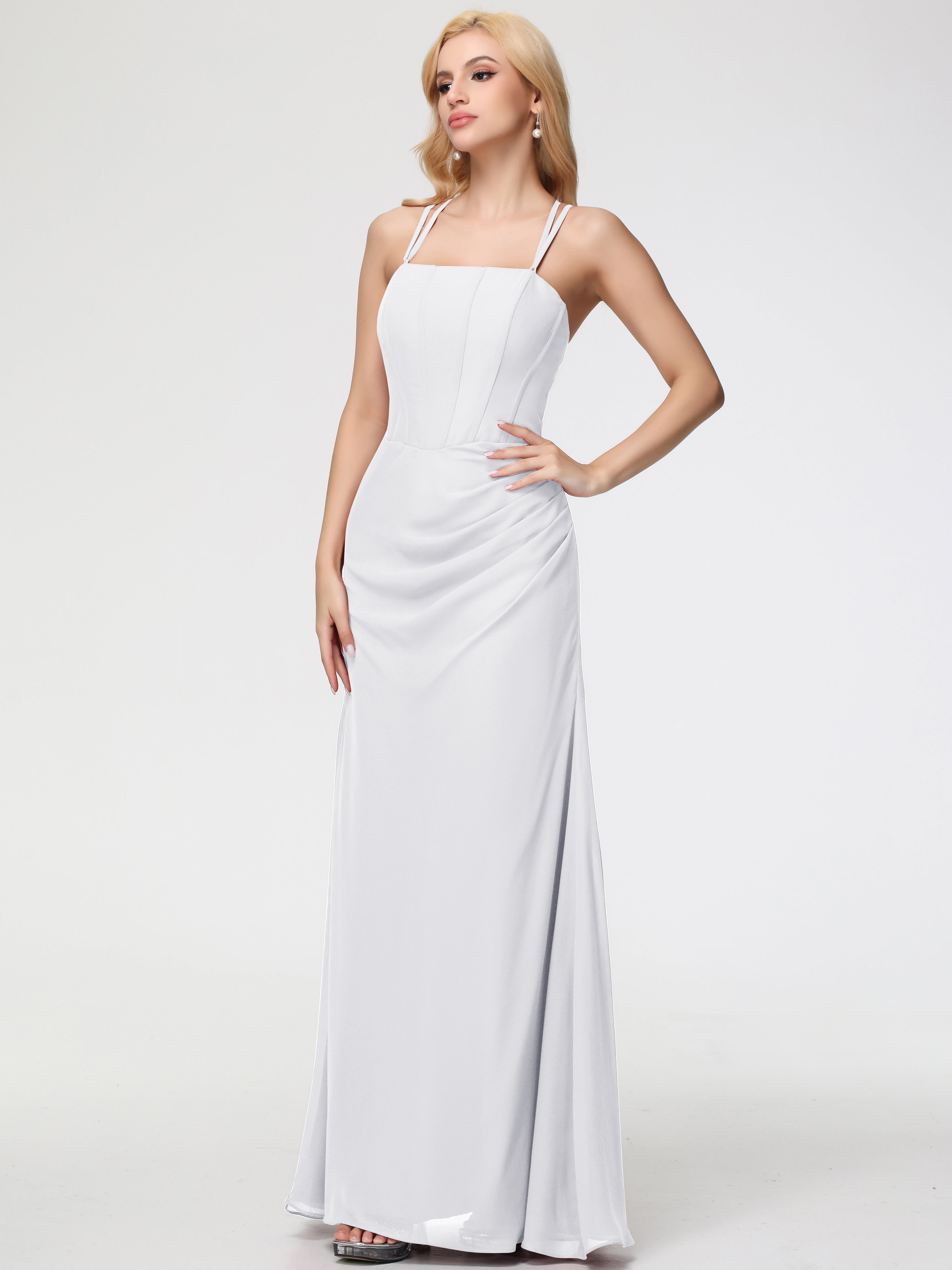 Spaghetti Straps Sheath/Column Long Chiffon Bridesmaid Dresses With Split (Copy)