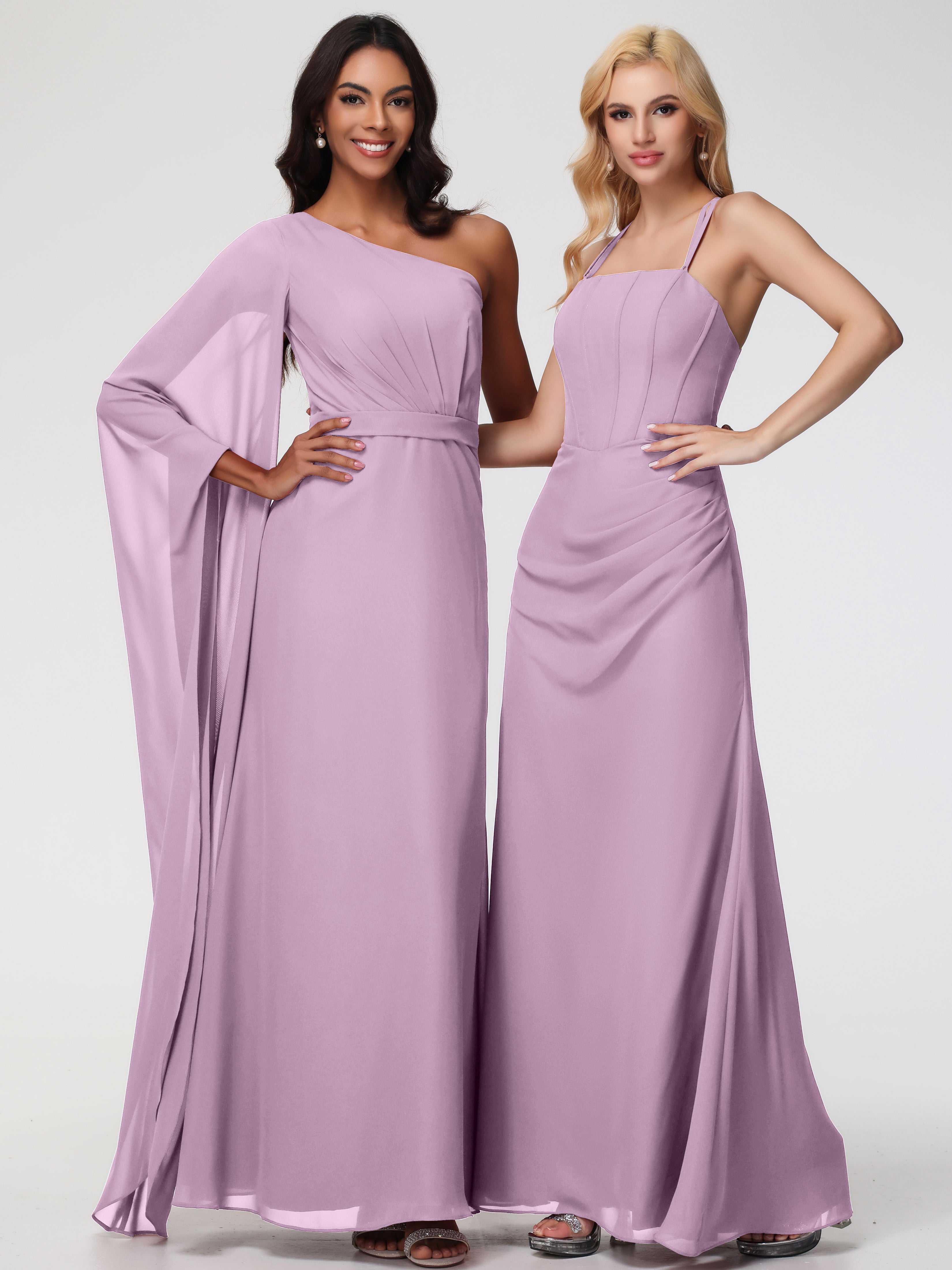 Spaghetti Straps Sheath/Column Long Chiffon Bridesmaid Dresses With Split (Copy)