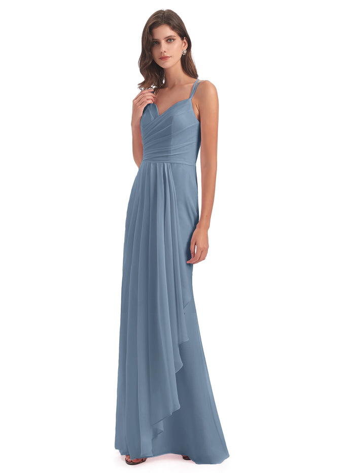 Princess Double Strap Chiffon Bridesmaid Dress Slate Blue