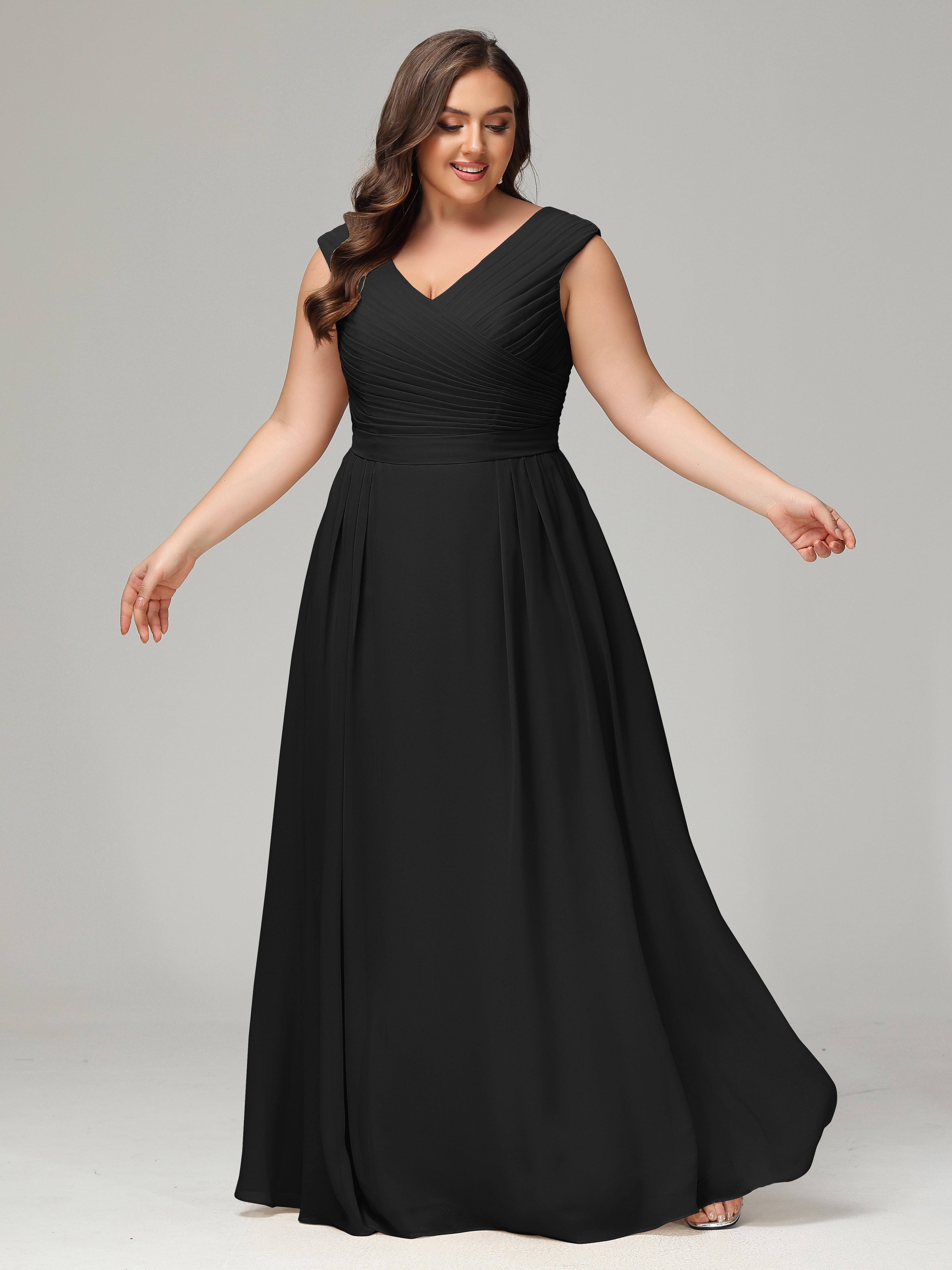 A-line V-neck Long Chiffon Plus Size Bridesmaid Dresses