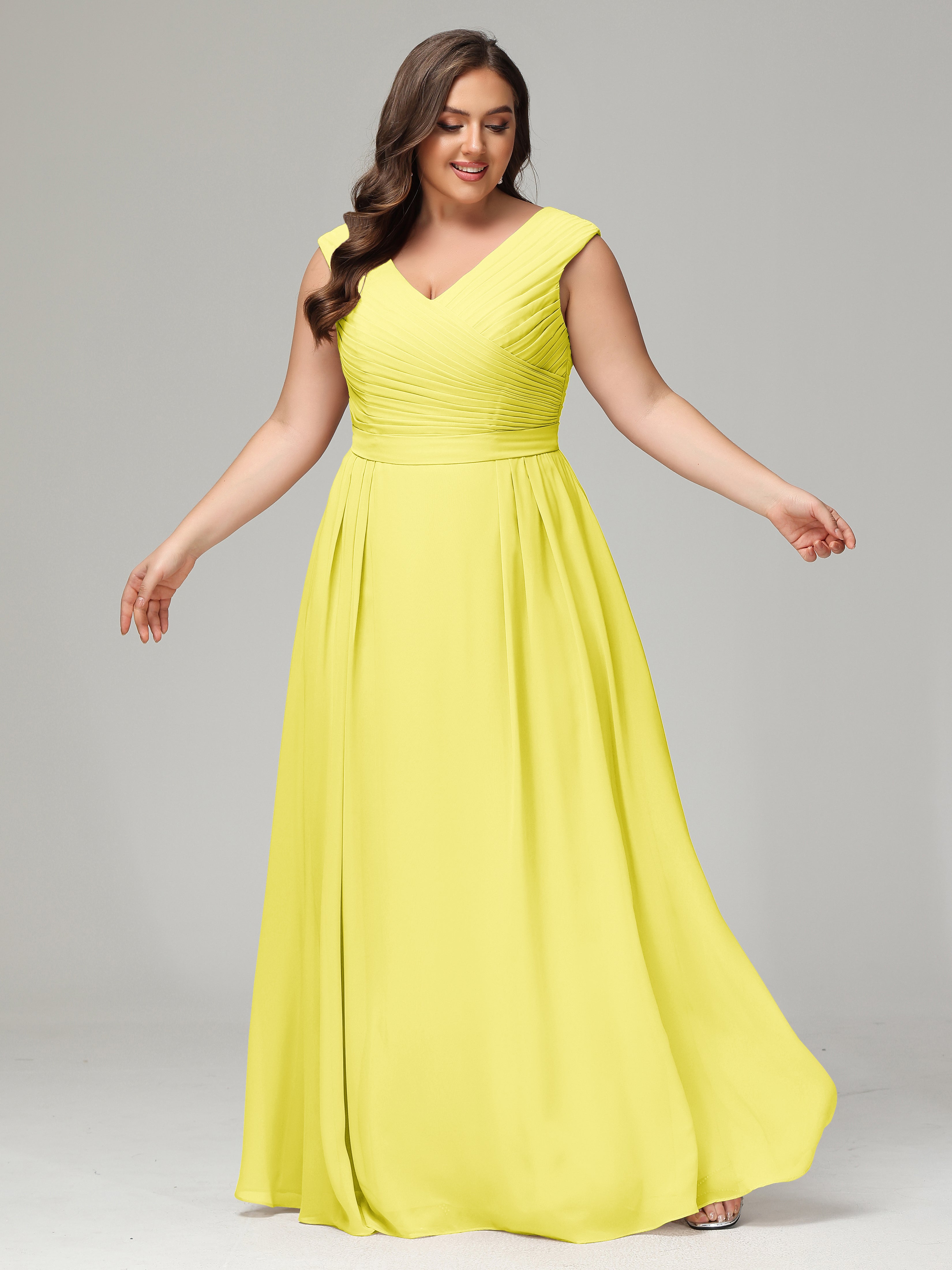 A line V neck Long Chiffon Plus Size Bridesmaid Dresses