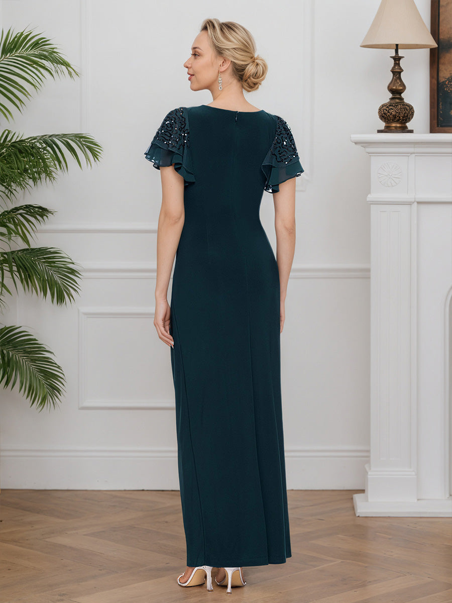 Cicinia Peacock Mother Of The Bride Dresses Stretch Fabric Lace Sheath V-Neck Short Sleeves