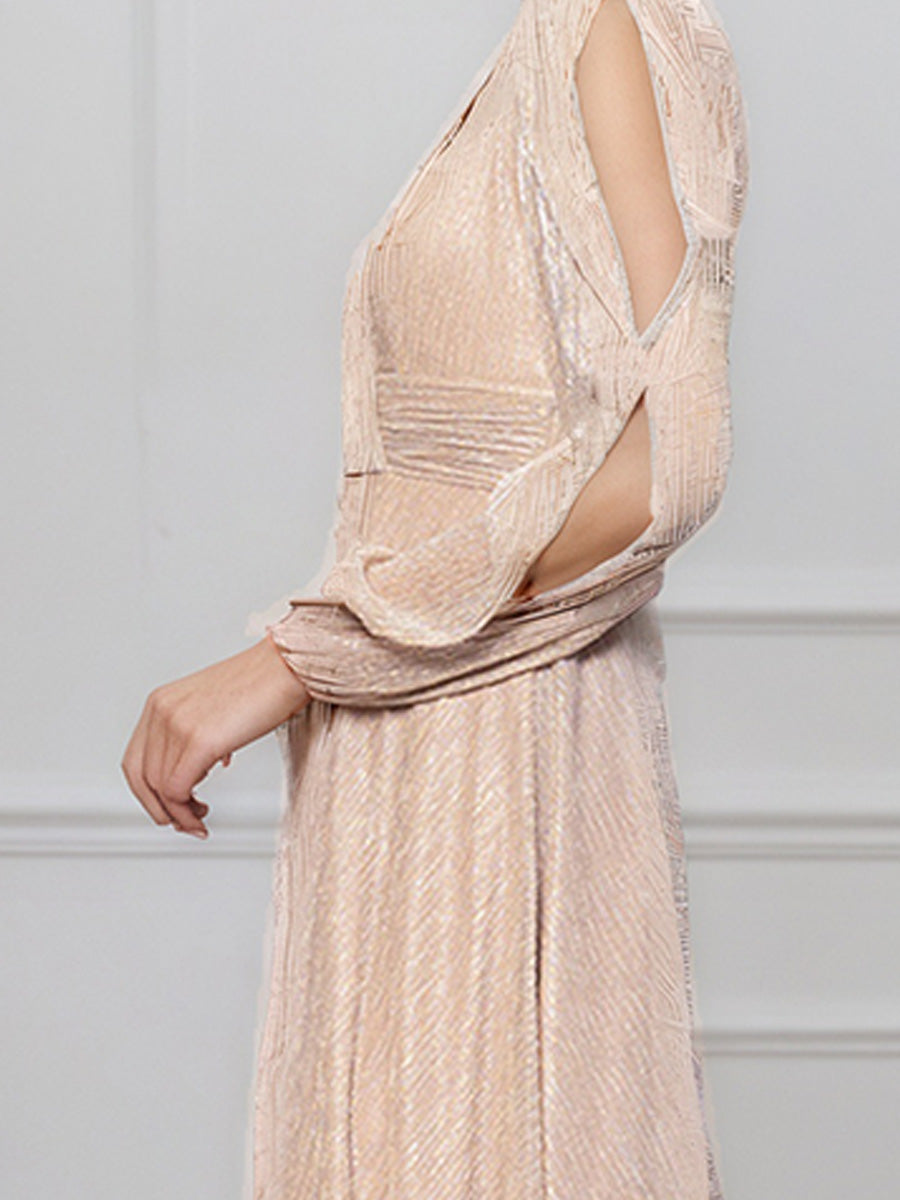 Cicinia Apricot Mother Of The Bride Dresses A-Line V-Neck Long Sleeves Floor Length