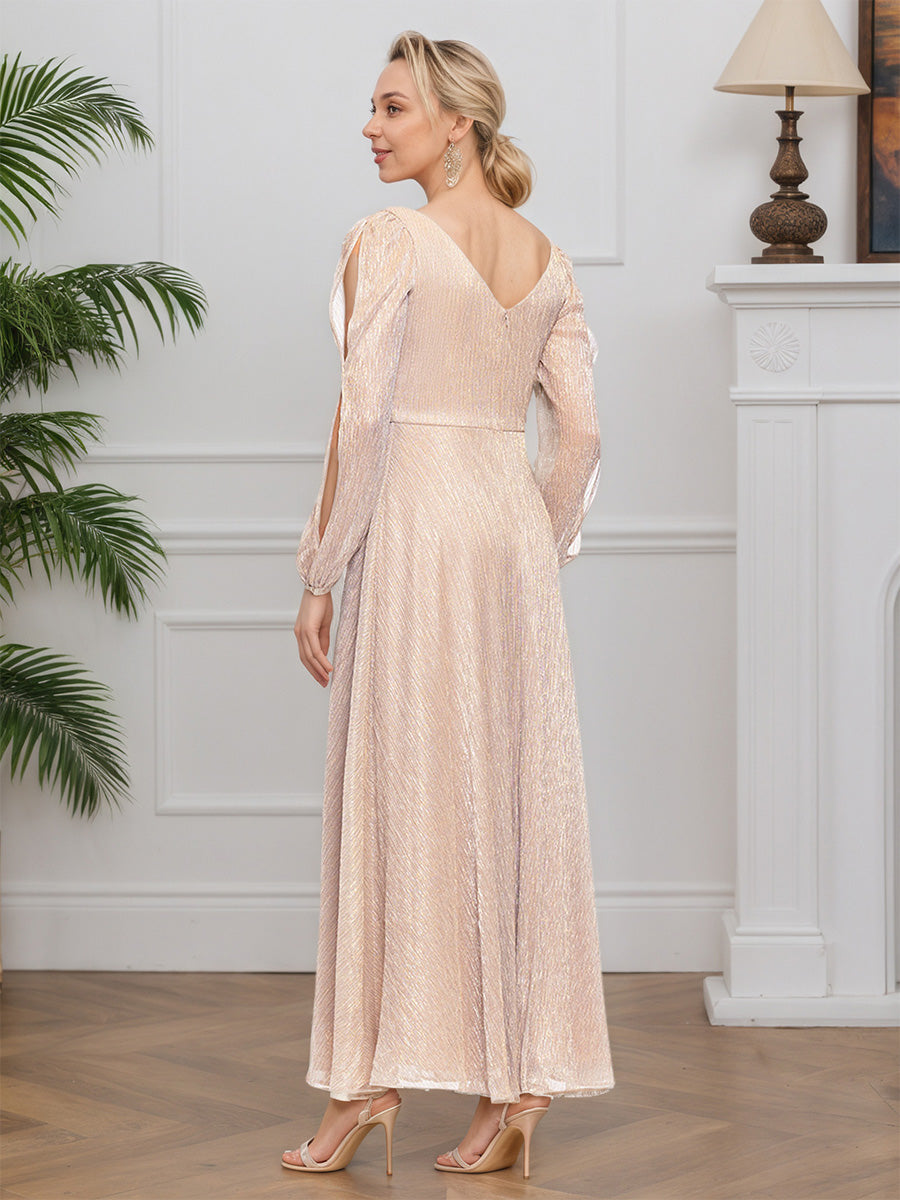 Cicinia Apricot Mother Of The Bride Dresses A-Line V-Neck Long Sleeves Floor Length