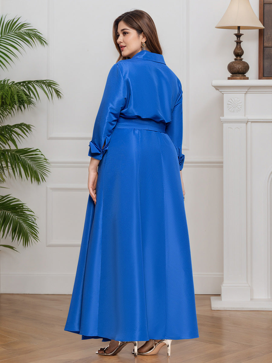 Cicinia Ocean Blue Mother Of The Bride Dresses Satin V-Neck Ruffle Side A-Line Evening Dresses