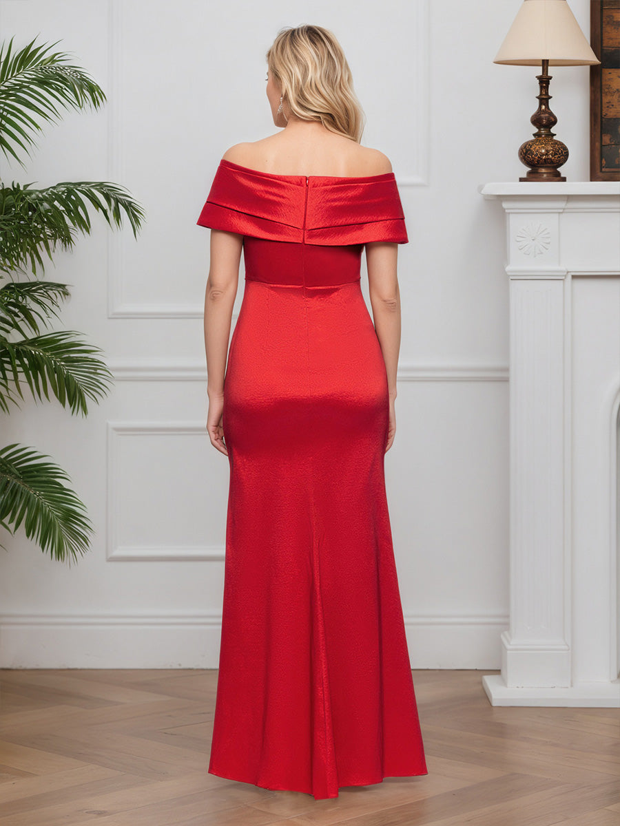 Cicinia Red Mother Of The Bride Dresses Stretch Satin Sheath Off The Shoulder Evening Dresses