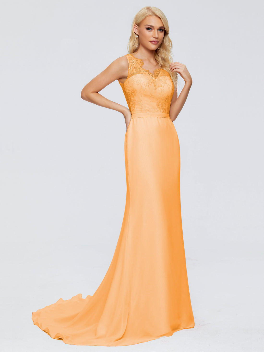 Halter Maxi Chiffon Dress For BRIDESMAIDS Tangerine