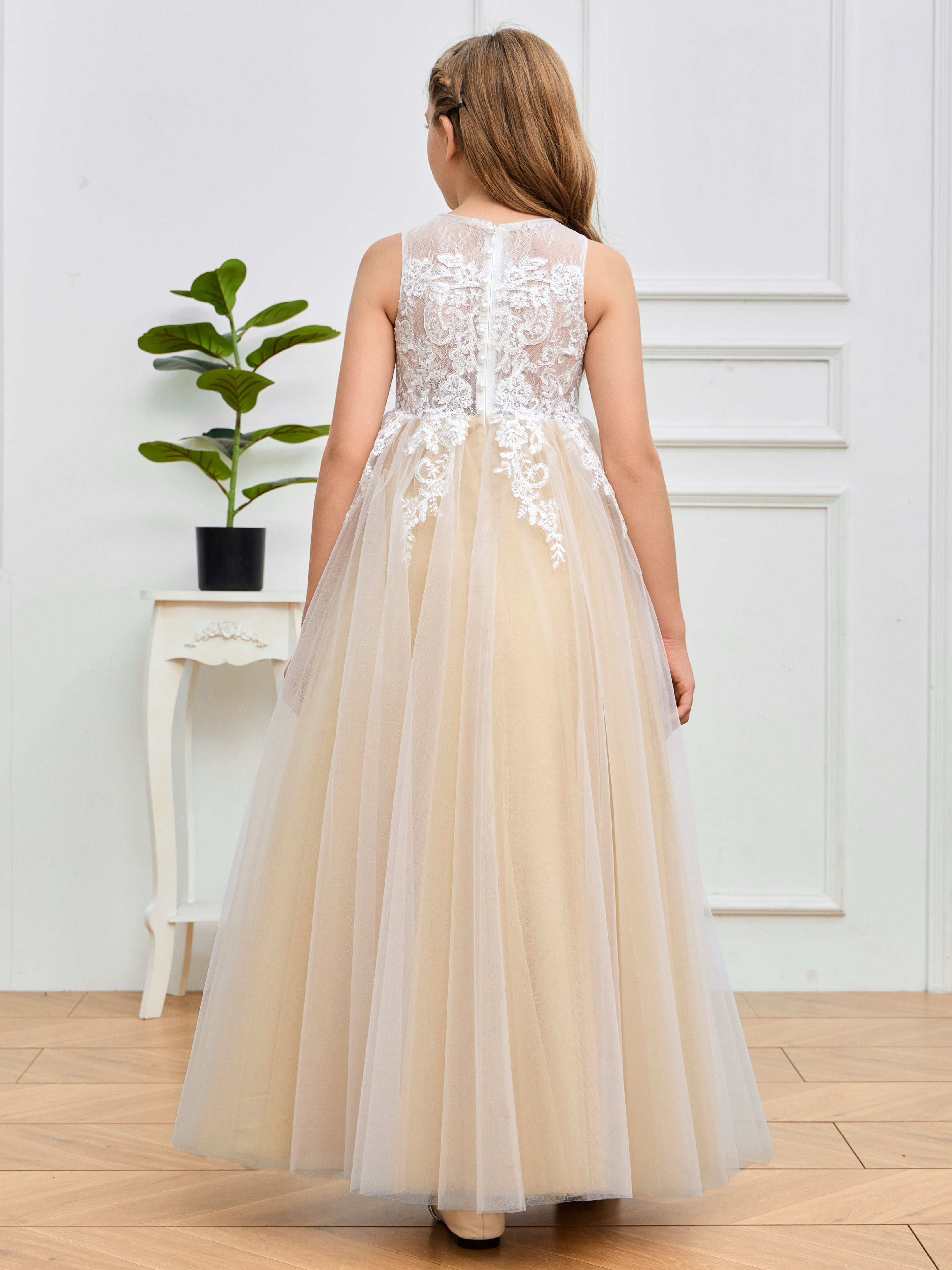 Appliques Floor-Length Satin Junior Bridesmaid Dress