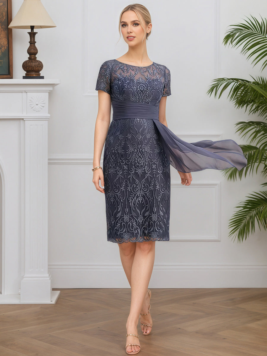 Cicinia Stormy Mother Of The Bride Dresses Chiffon Lace with Jacket Short Sheath Knee Length