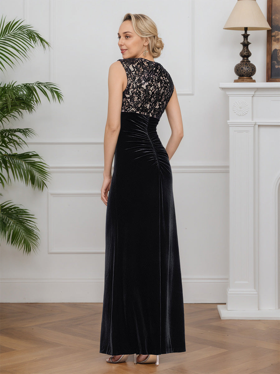 Cicinia Black Mother Of The Bride Dresses Velvet Jewel Sheath Lace Evening Dresses