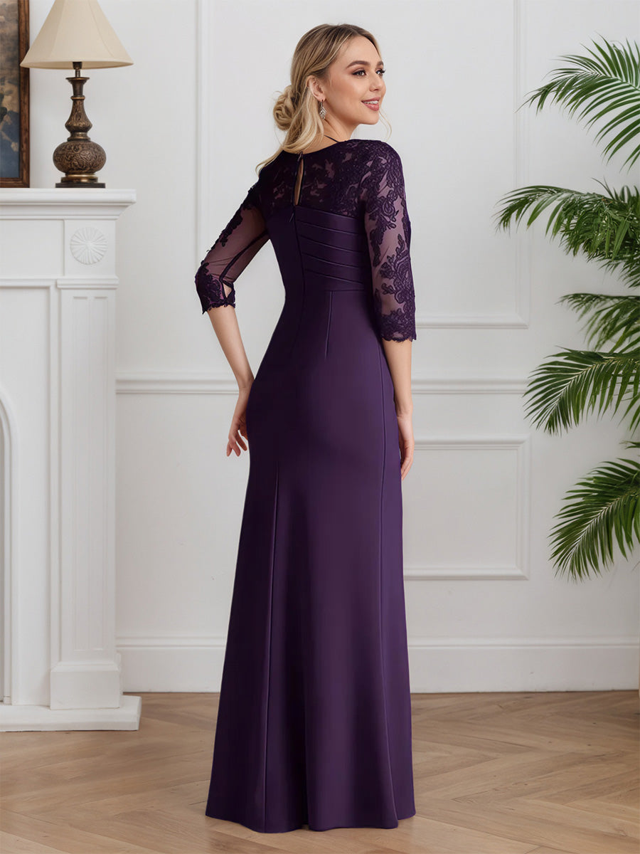 Cicinia Grape Mother Of The Bride Dresses Chiffon Lace 3/4 Sleeves Sheath Floor Length
