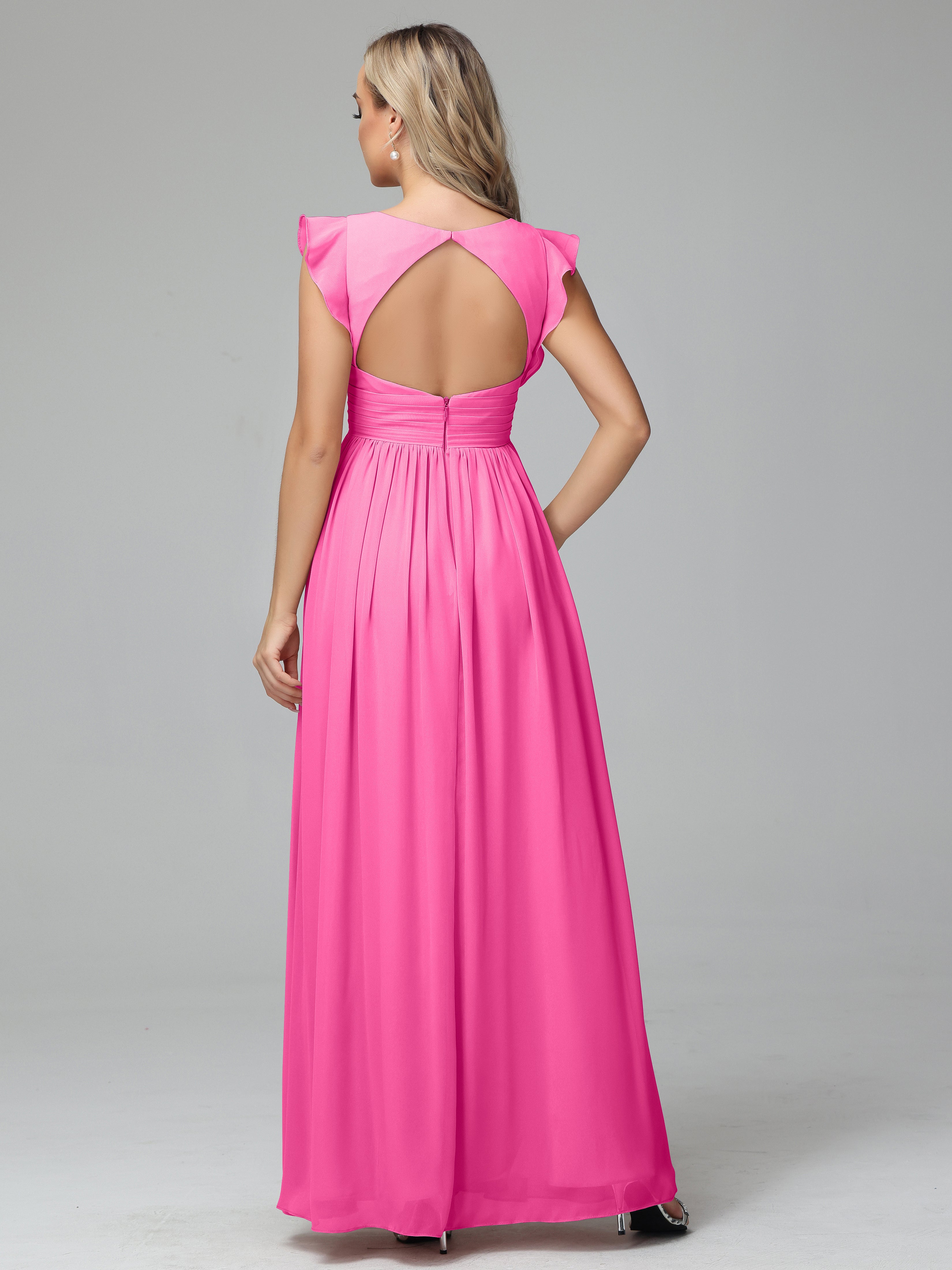 Bonnie V-Neck Chiffon Bridesmaid Dresses With Ruffle Sleeves