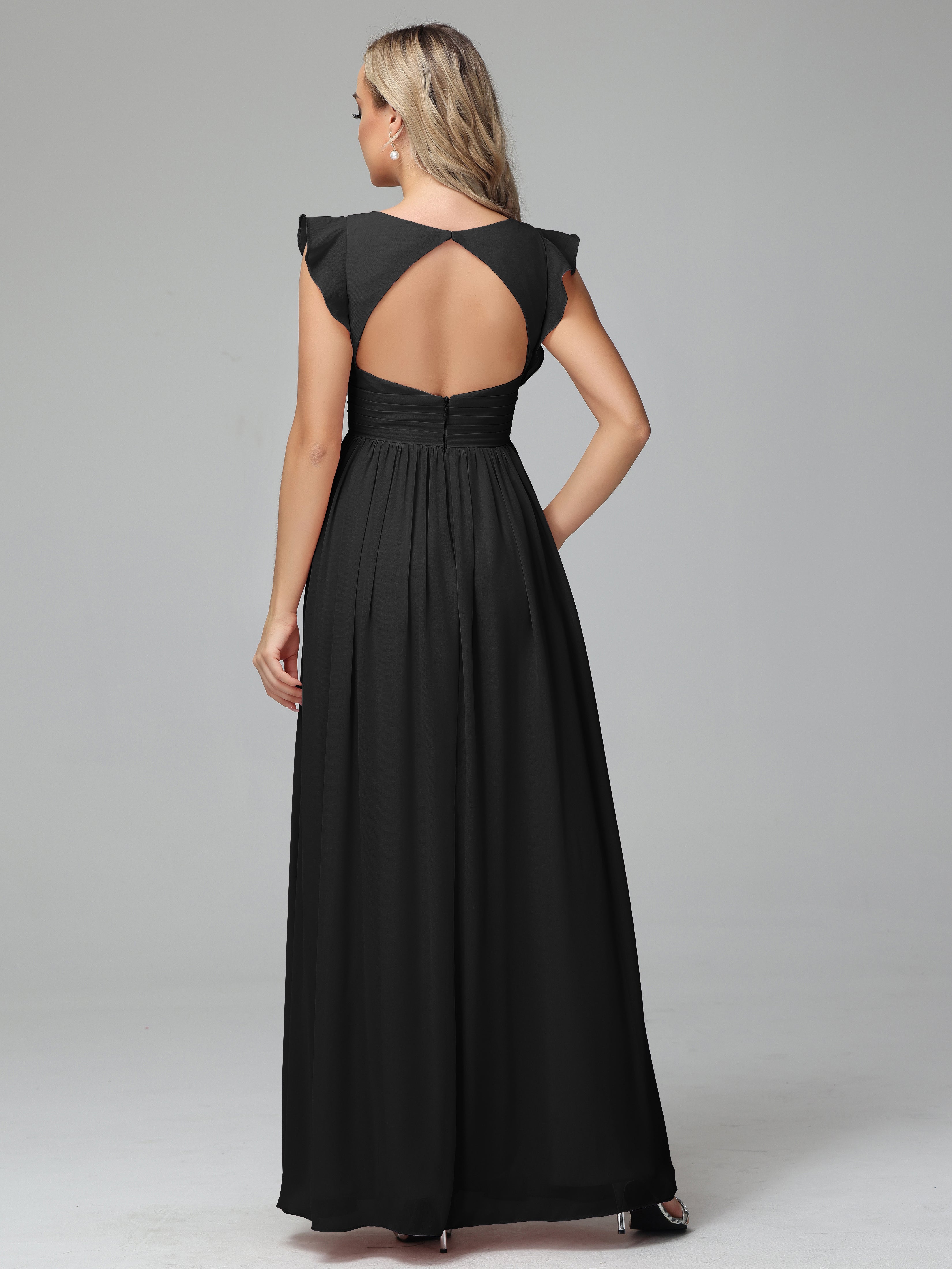 Bonnie V-Neck Chiffon Bridesmaid Dresses With Ruffle Sleeves