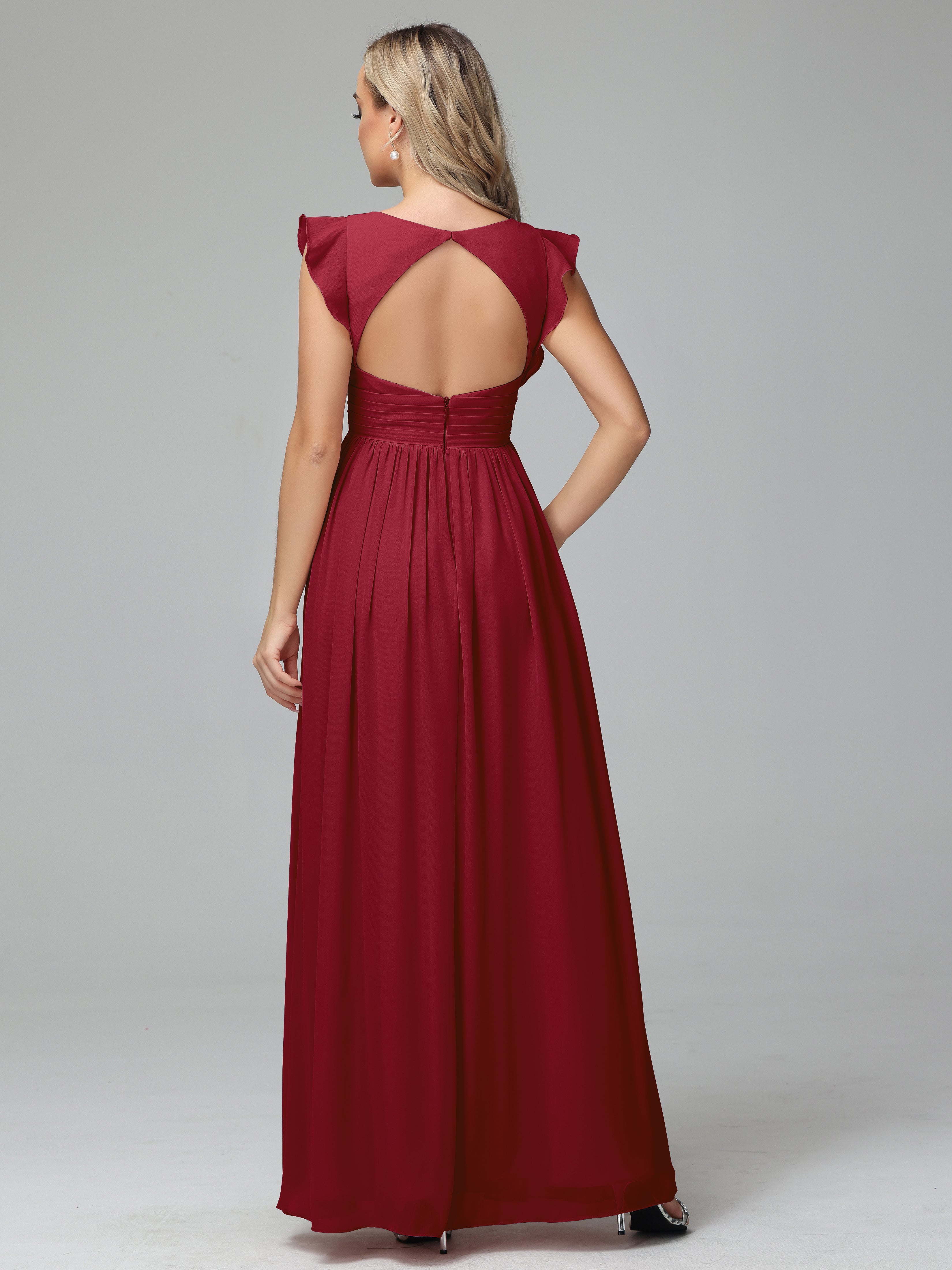 Bonnie V-Neck Chiffon Mother of the Bride Dress With Ruffle Sleeves