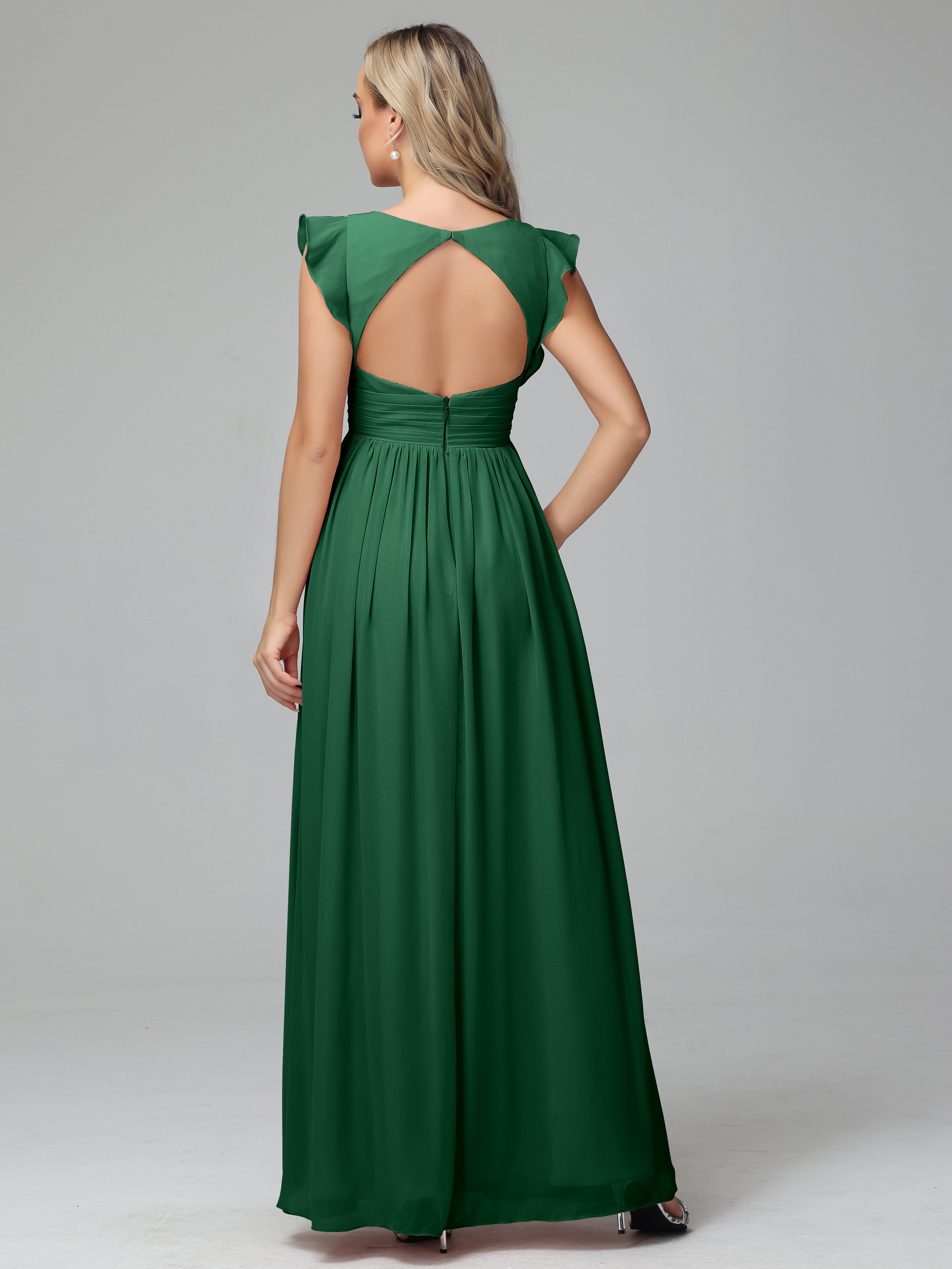 Bonnie V-Neck Chiffon Bridesmaid Dresses With Ruffle Sleeves