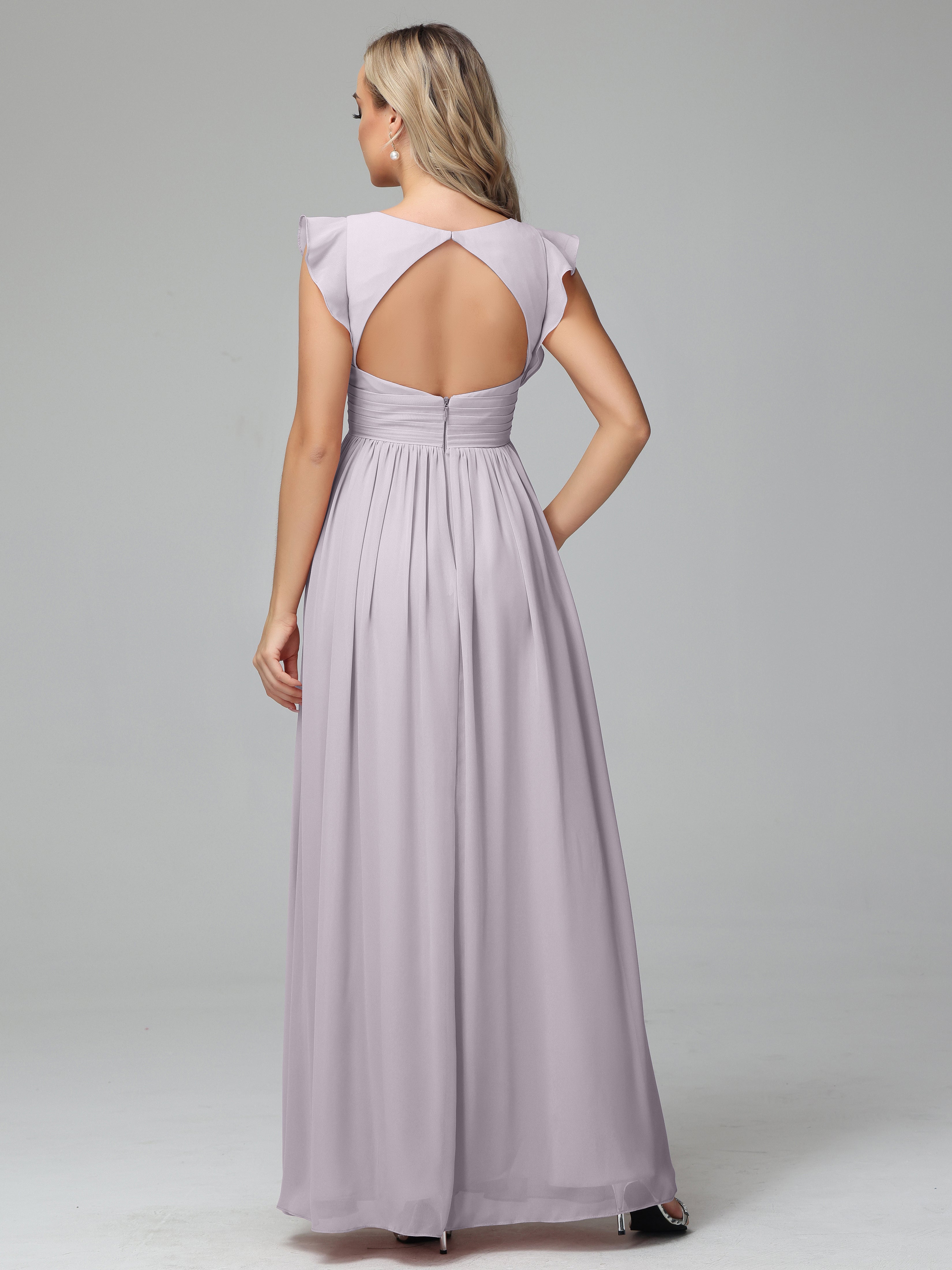 Bonnie V-Neck Chiffon Bridesmaid Dresses With Ruffle Sleeves