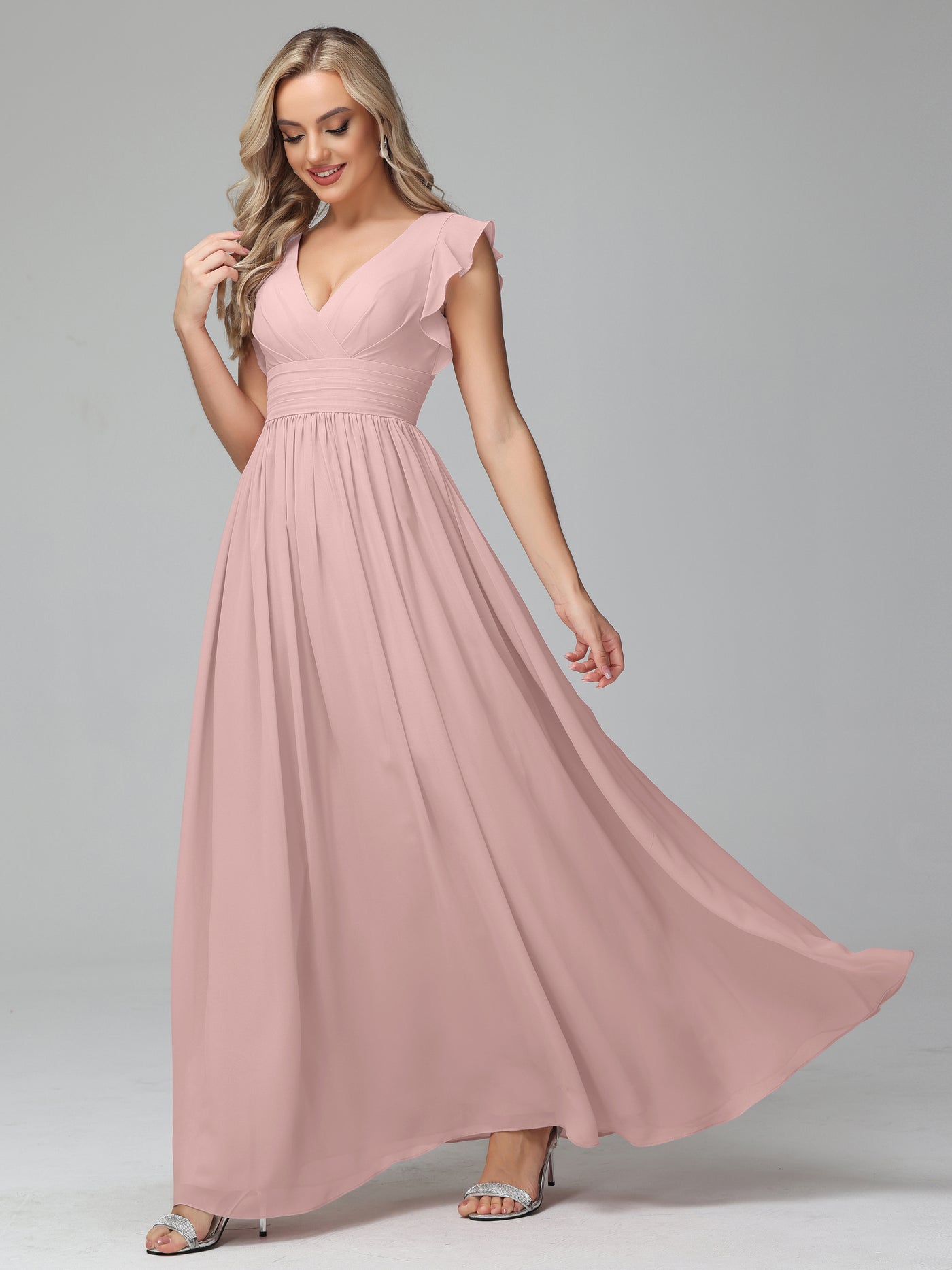 V-neck Chiffon Bridesmaid Dress with Ruffles Cabernet Plus Size