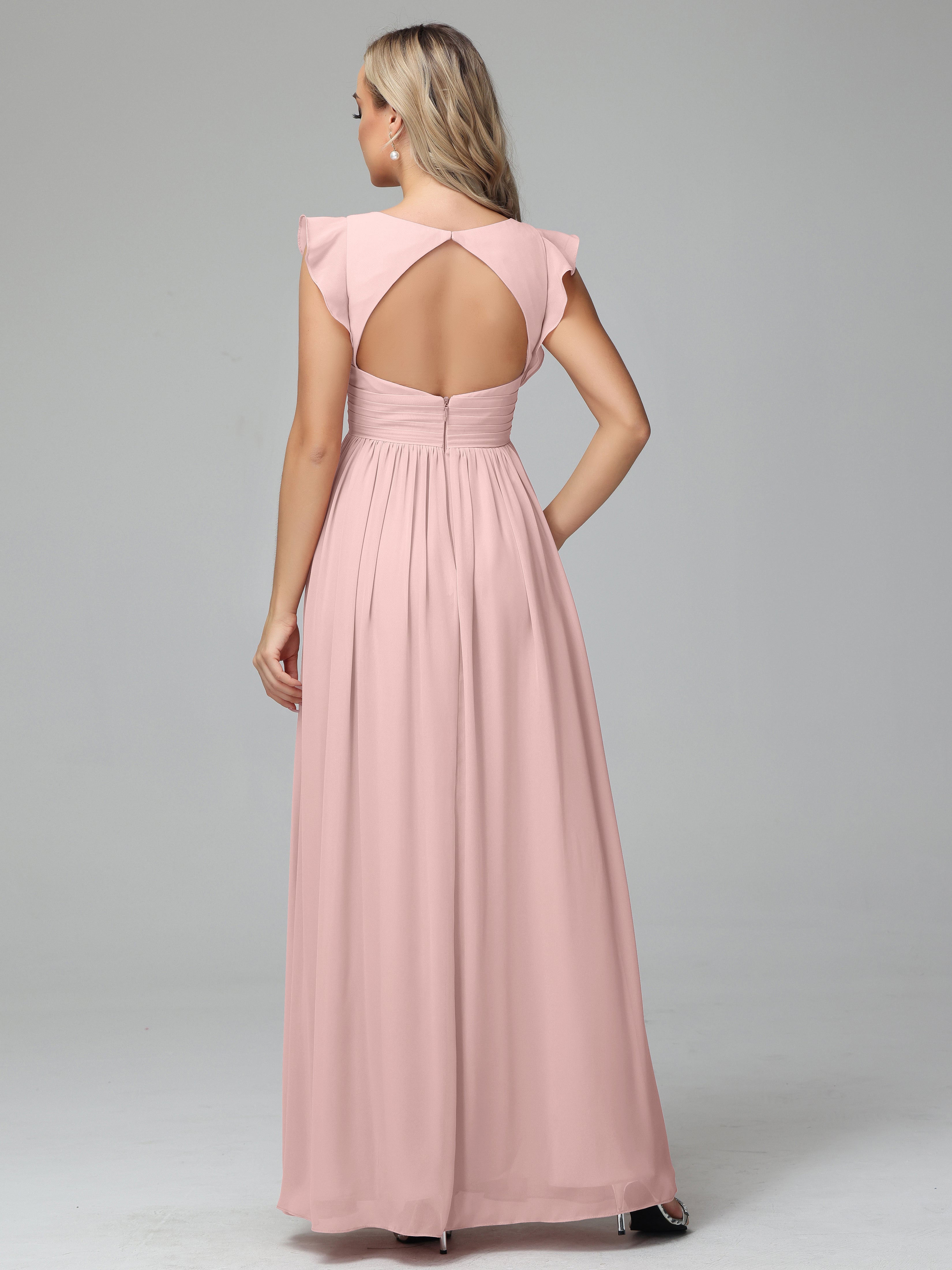 Bonnie V-Neck Chiffon Bridesmaid Dresses With Ruffle Sleeves