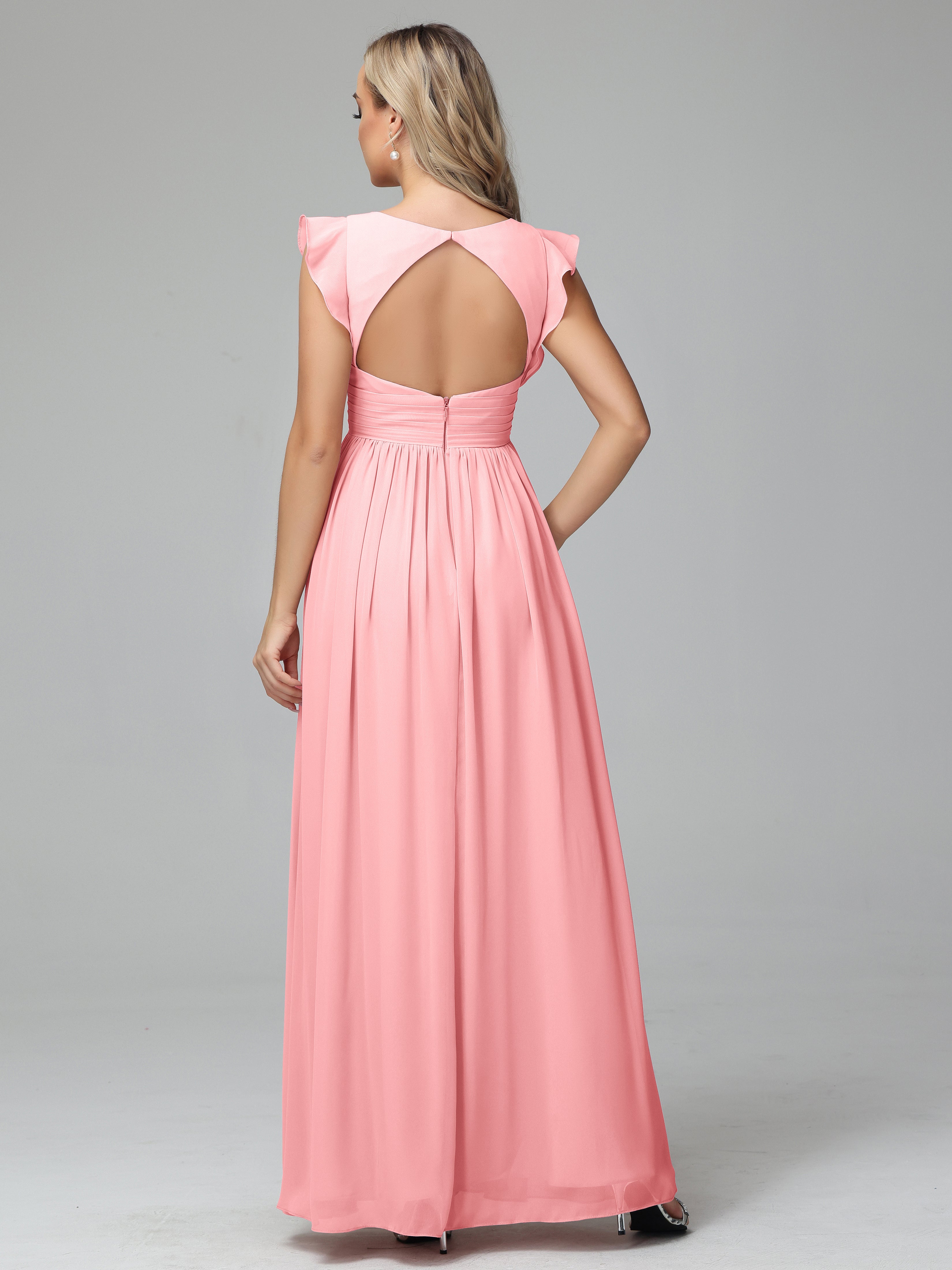 Bonnie V-Neck Chiffon Mother of the Bride Dress With Ruffle Sleeves