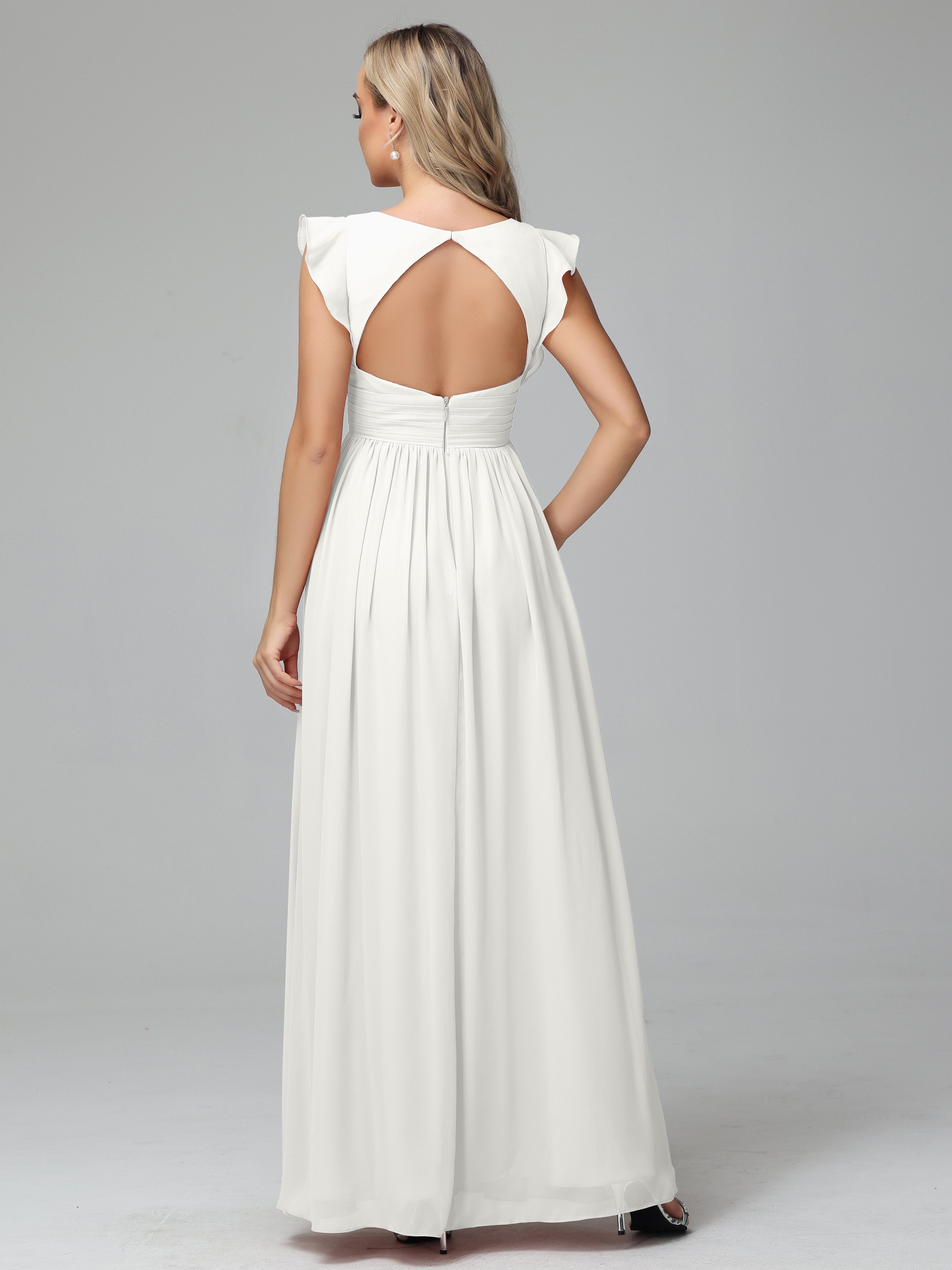 Bonnie V-Neck Chiffon Mother of the Bride Dress With Ruffle Sleeves