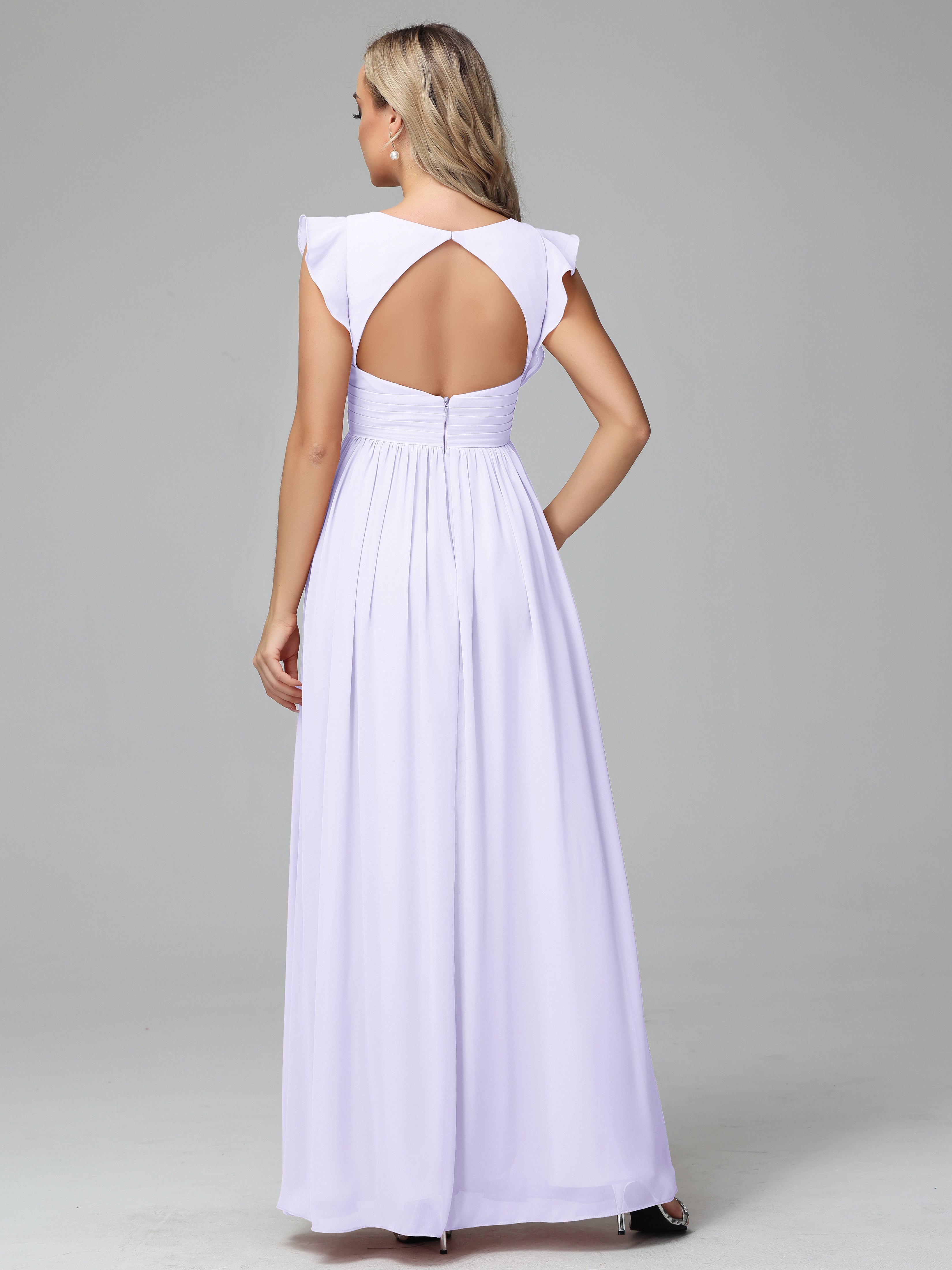 Bonnie V-Neck Chiffon Mother of the Bride Dress With Ruffle Sleeves