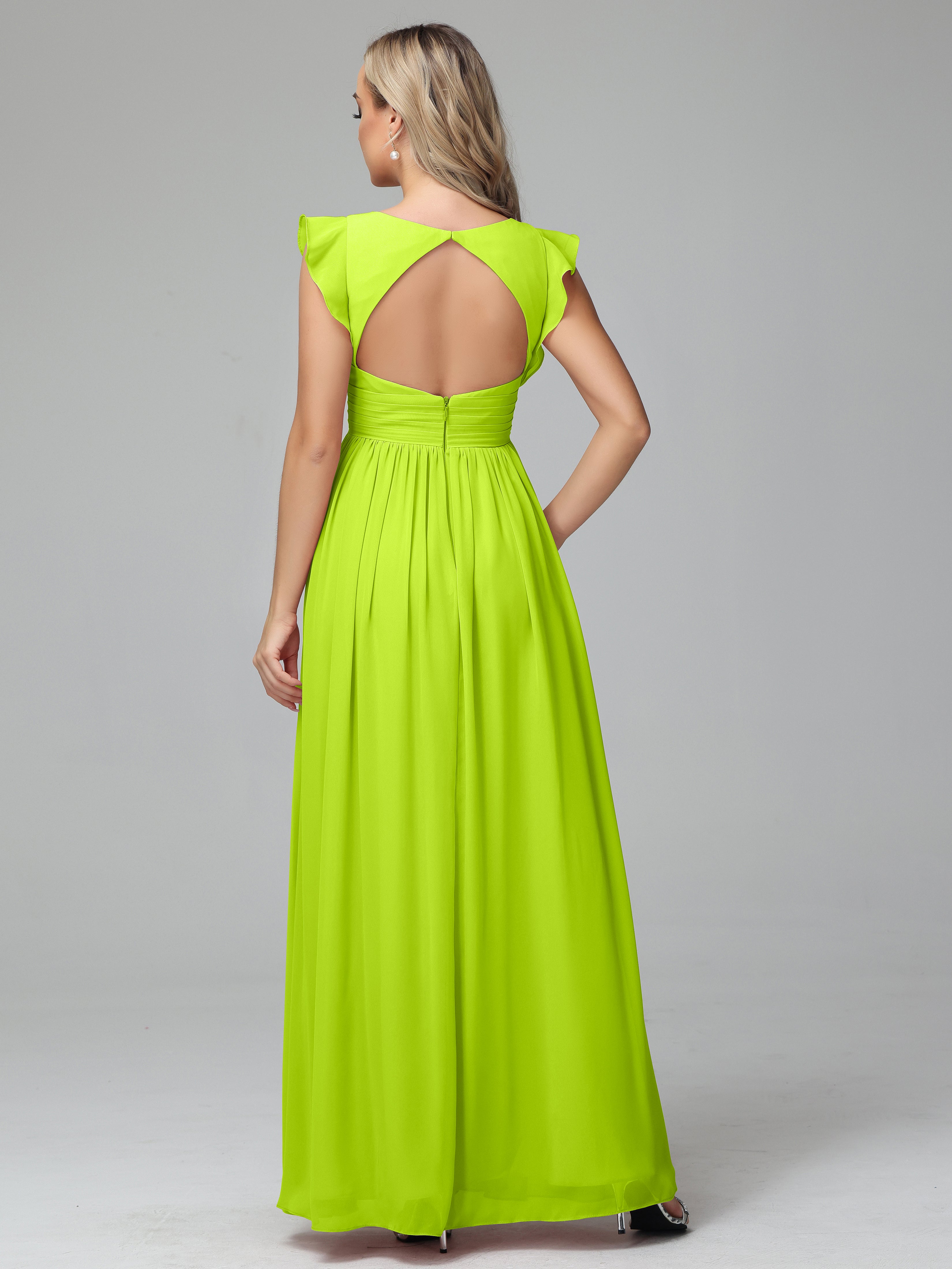 Bonnie V-Neck Chiffon Mother of the Bride Dress With Ruffle Sleeves